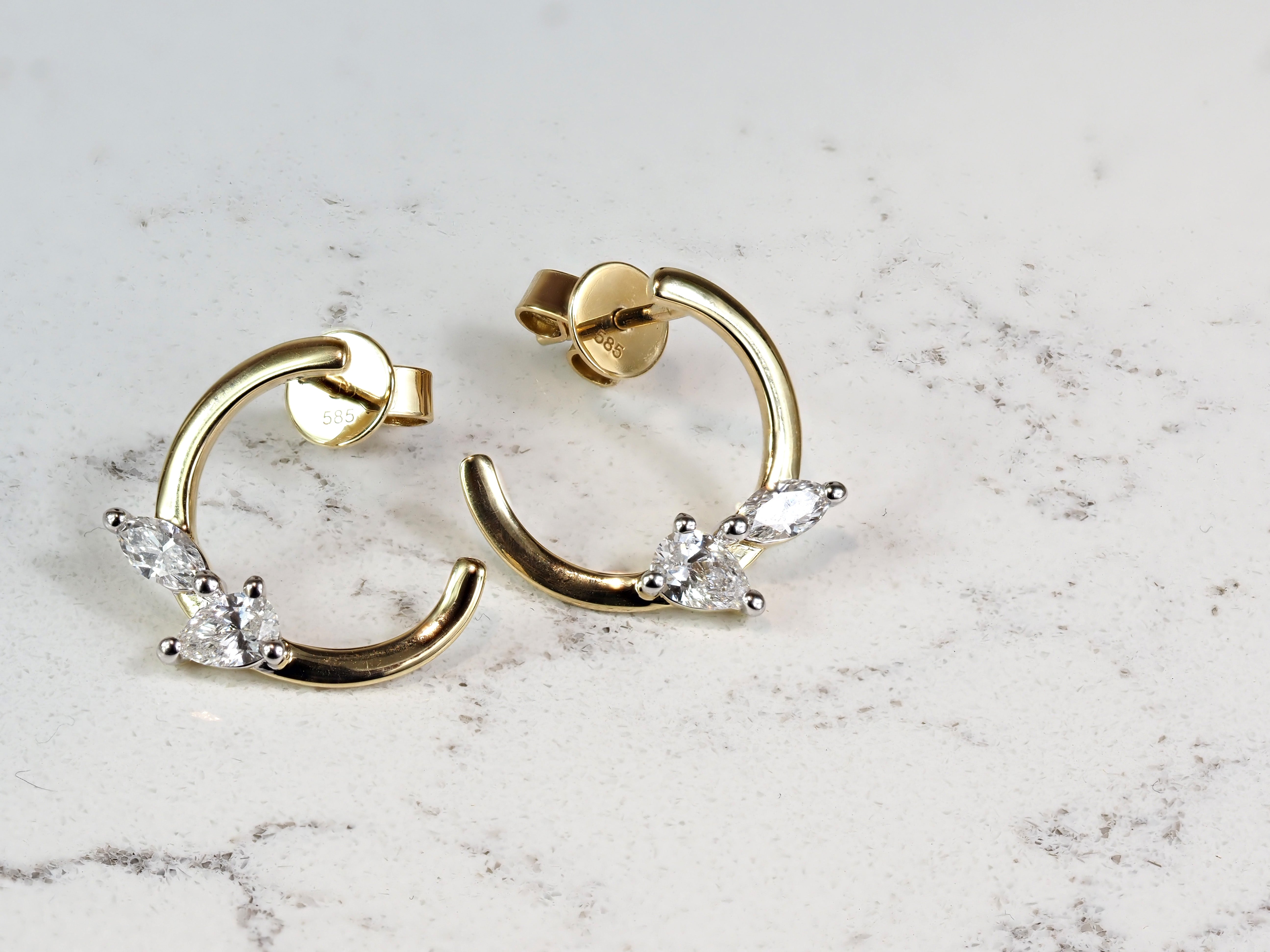 14ct Yellow and White Gold Lab-Grown Diamond Stud Hoop Earrings, 0.53ct Total