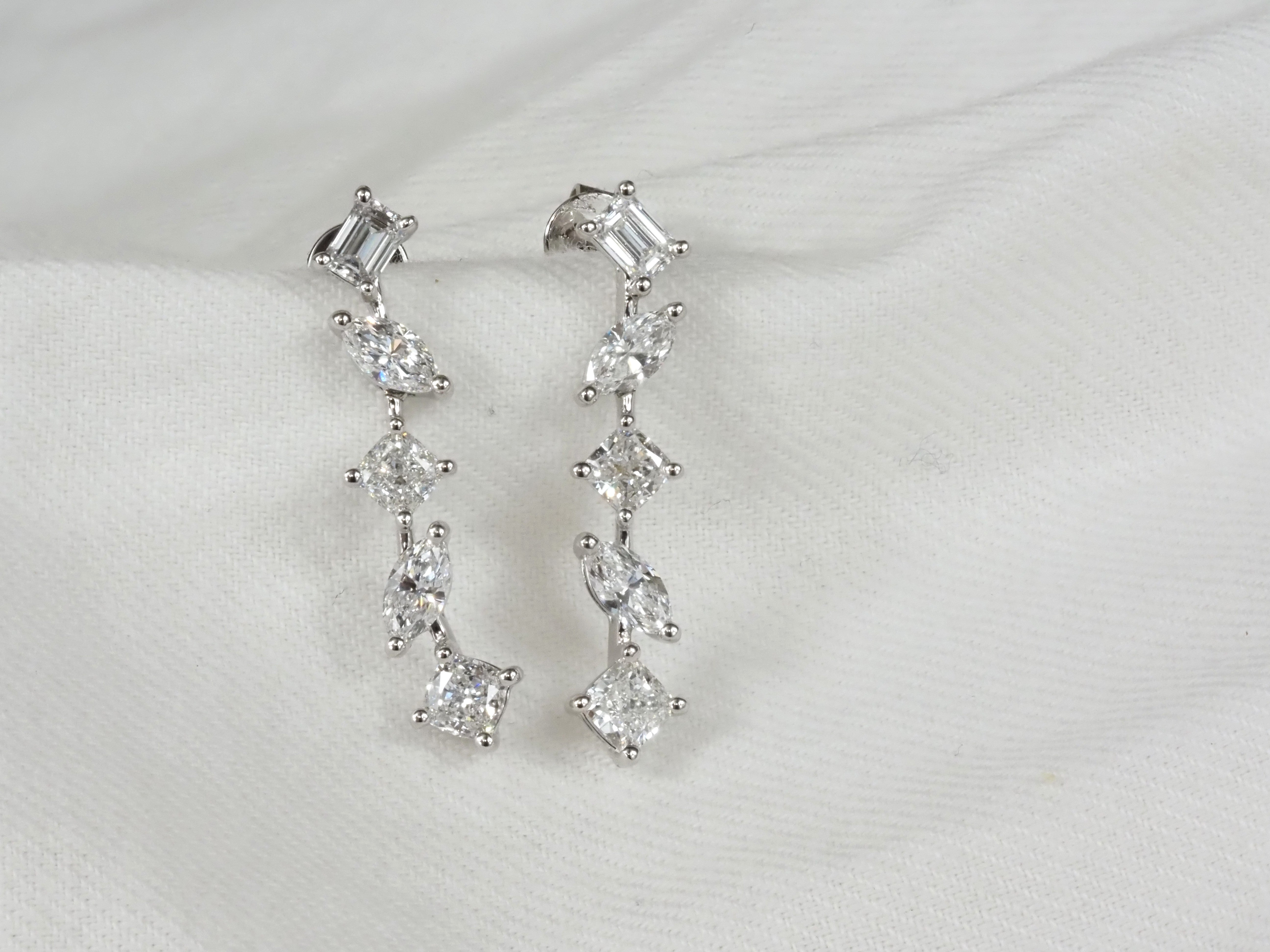 18ct White Gold Lab-Grown Cascade Earrings, 2.06ct Total