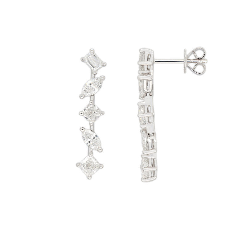 18ct White Gold Lab-Grown Cascade Earrings, 2.06ct Total