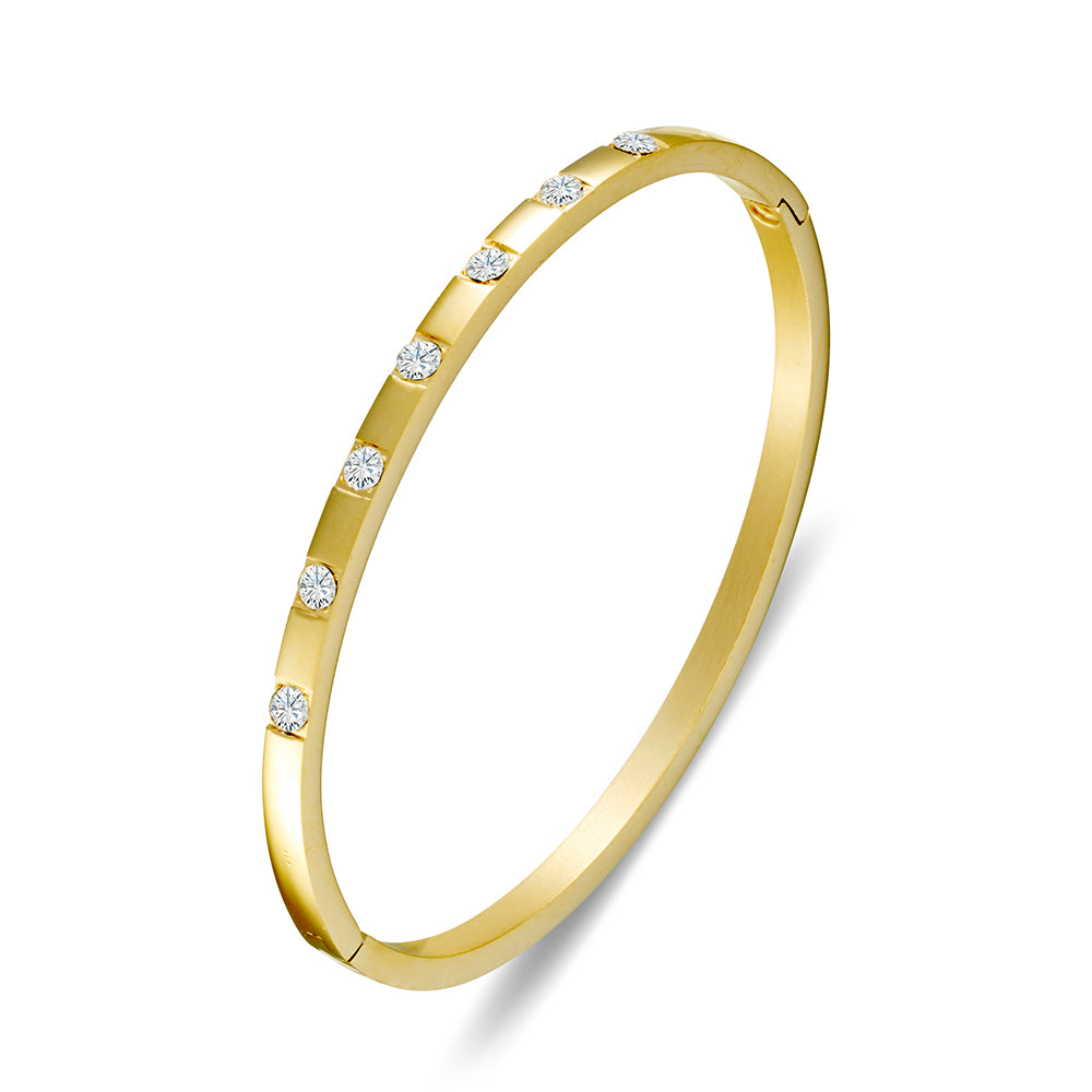 Solv Stainless Steel Gold Plated Cubic Zirconia Hinged Bangle