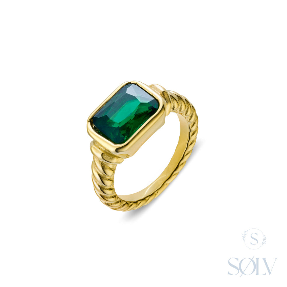 Solv Stainless Steel Green Cubic Zirconia Ring