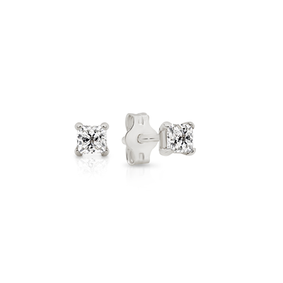 Silver Square Cubic Zirconia Studs 3mm