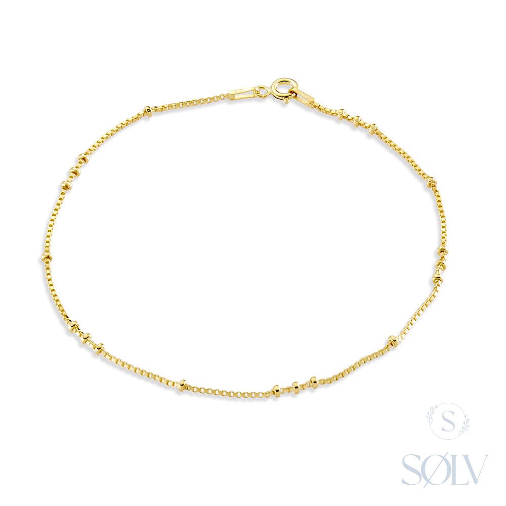 Solv Sterling Silver Gold Plated Box Chain Anklet