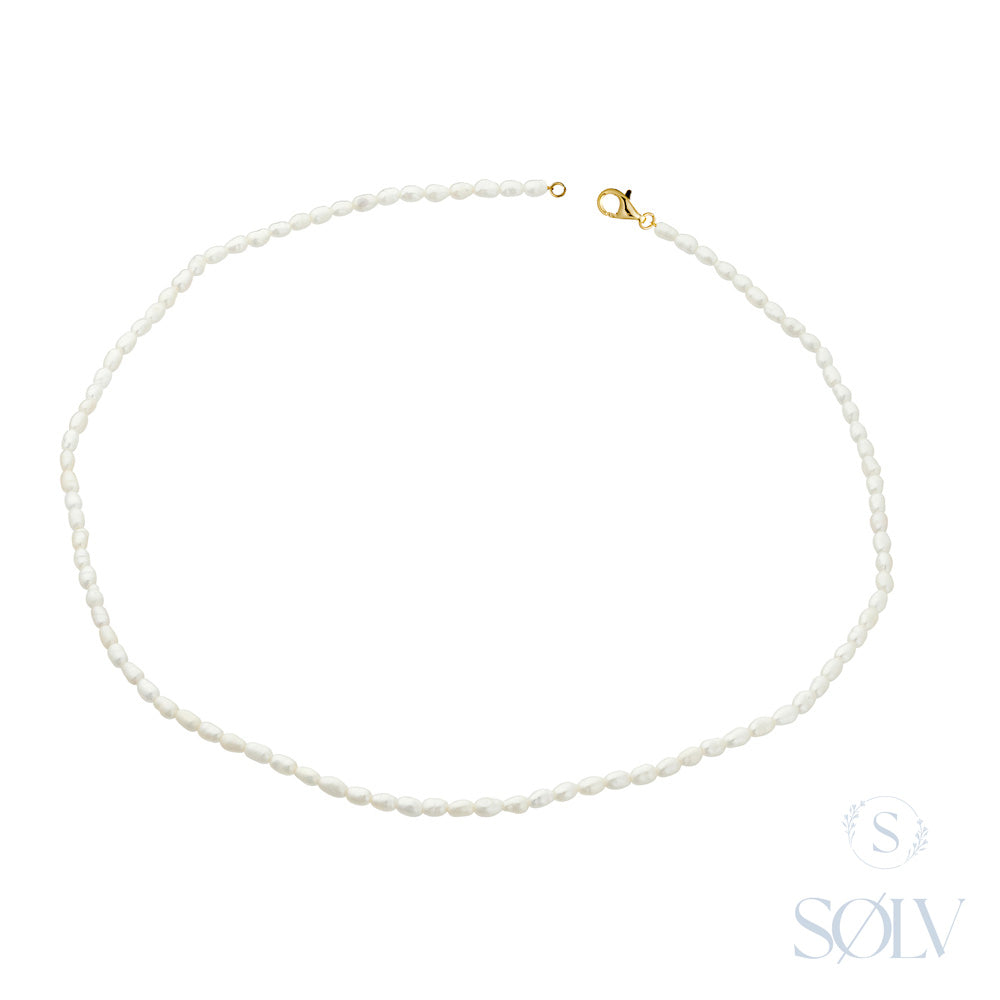 Solv Sterling Silver Yellow Gold Plated Freshwater Rice-Pearl Anklet, 24cm