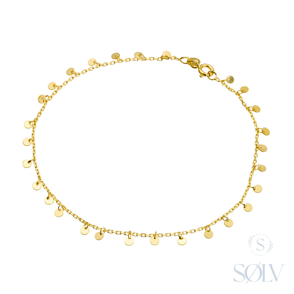 Solv Sterling Silver Gold Plated Mini Disc Anklet