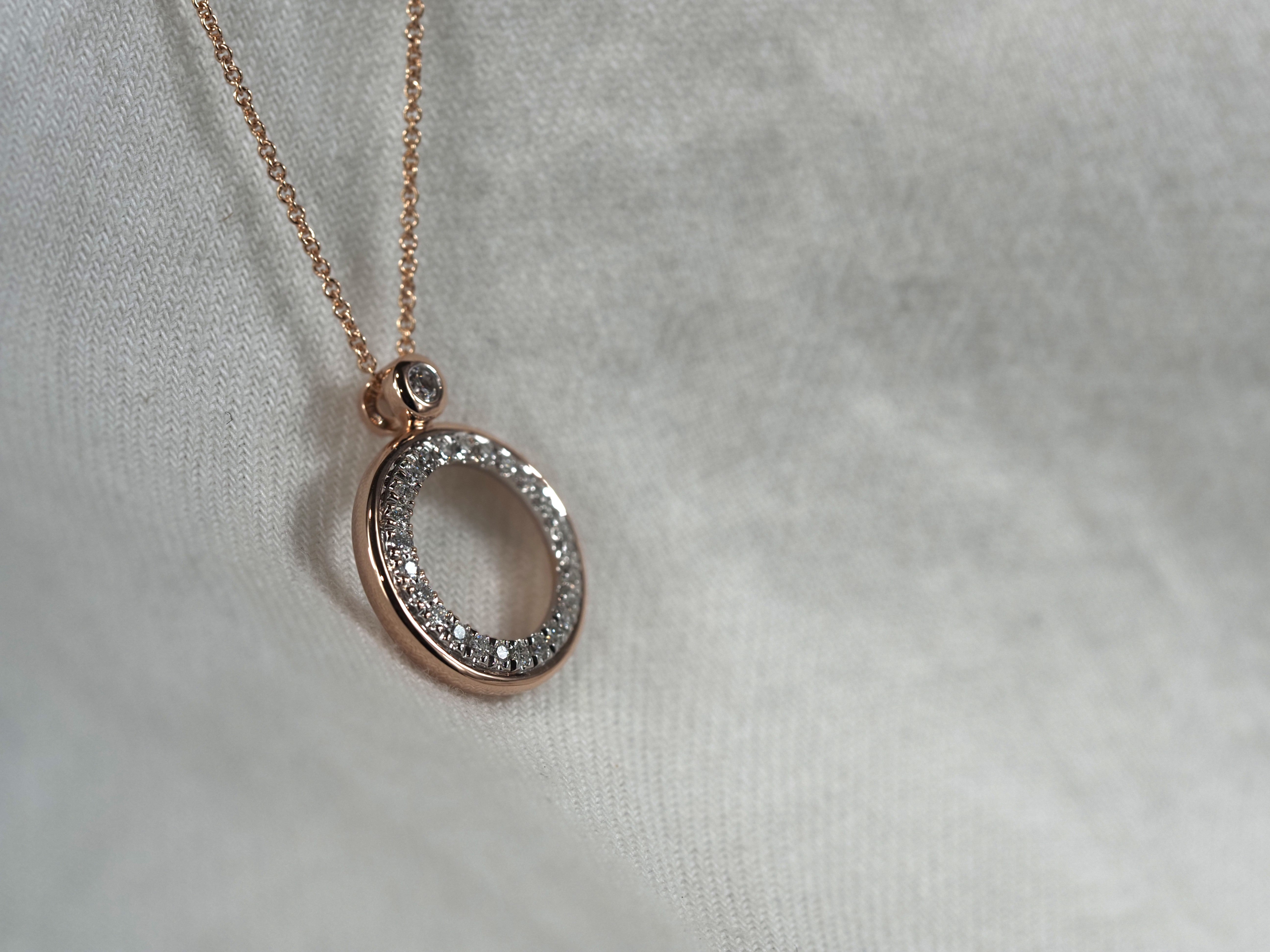 9ct Rose and White Gold Open Circle Diamond Pendant, 0.15ct total