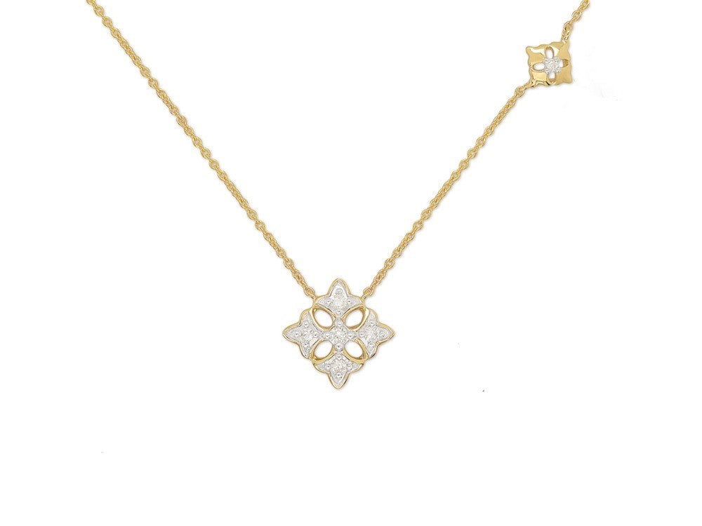 9ct Yellow and White gold Diamond necklet, 0.075ct total