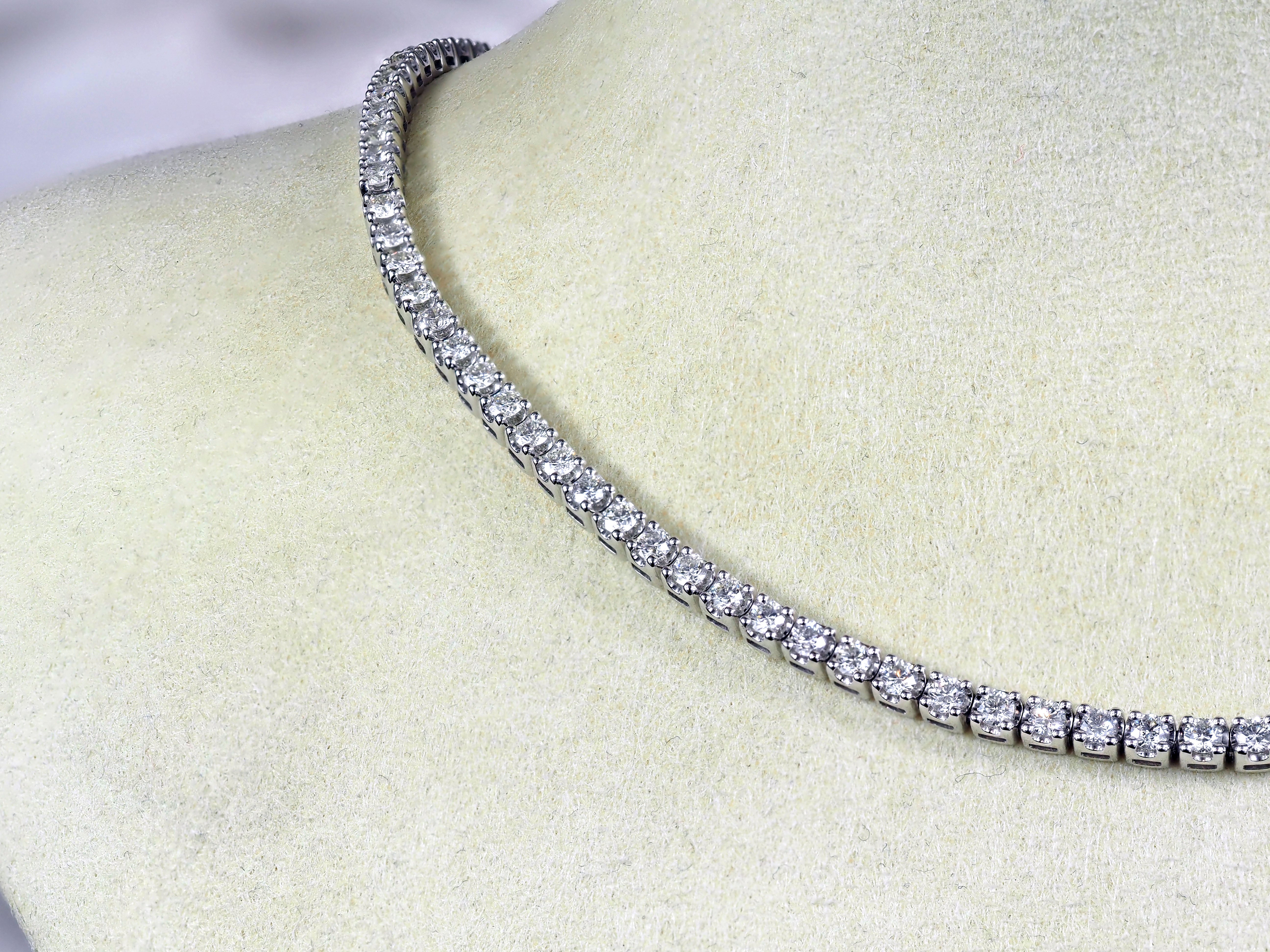 9ct White Gold Natural Diamond Tennis Necklet, 7.33ct Total