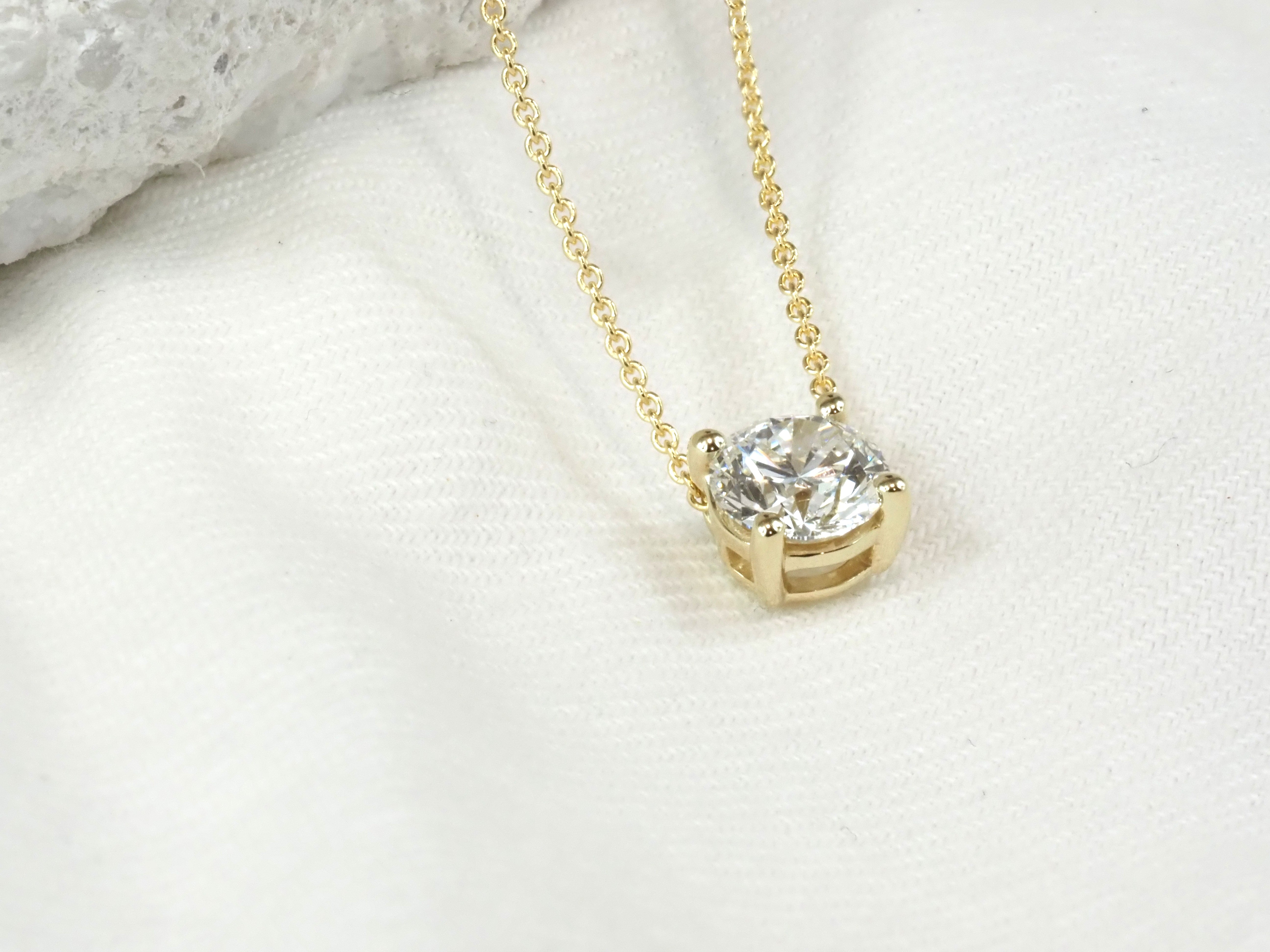 9ct Yellow Gold Round Cut Lab-Grown Diamond Pendant, 0.80ct