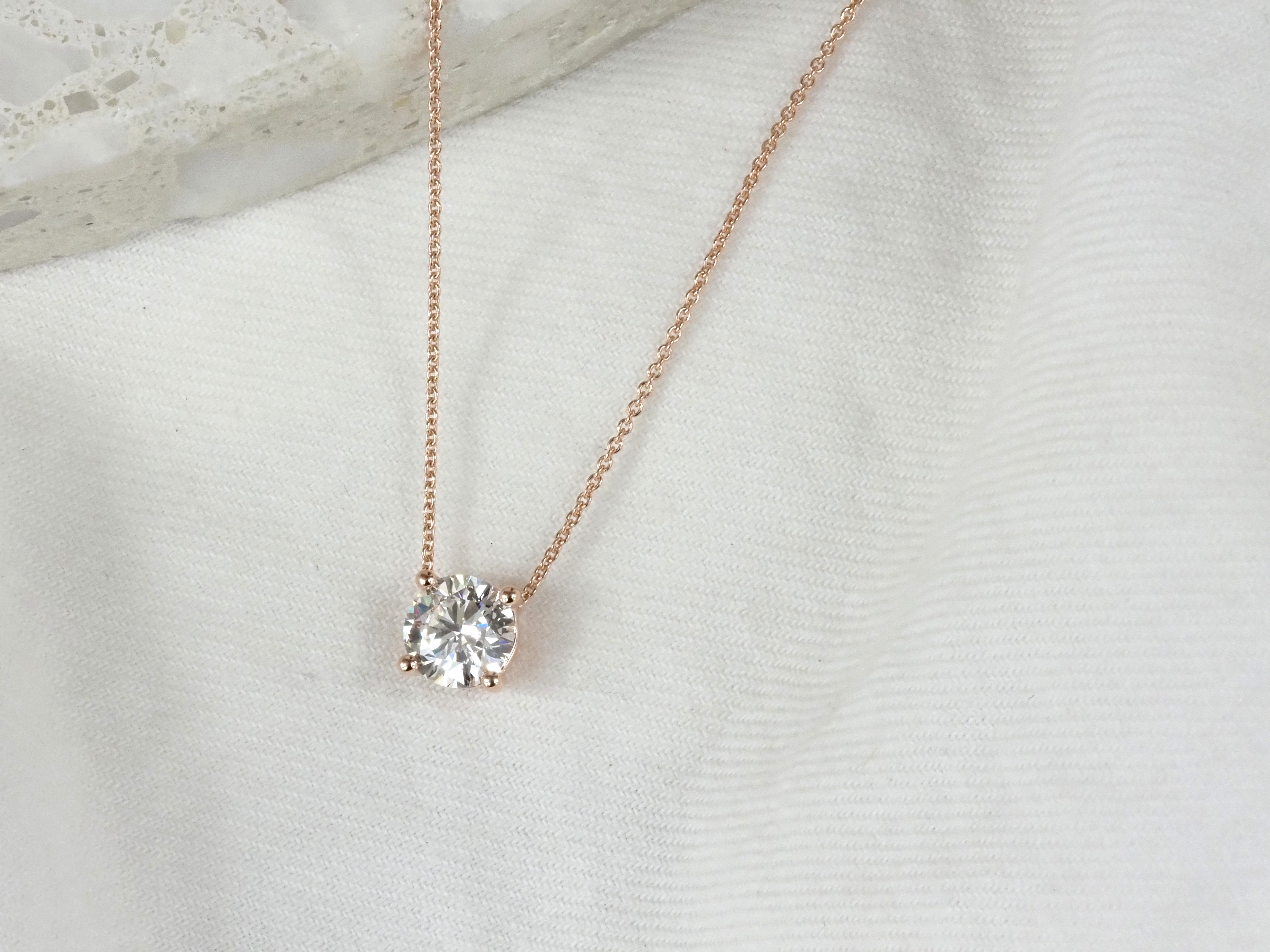 9ct Rose Gold Round Cut Lab-Grown Diamond Slider Necklet, 1ct Total