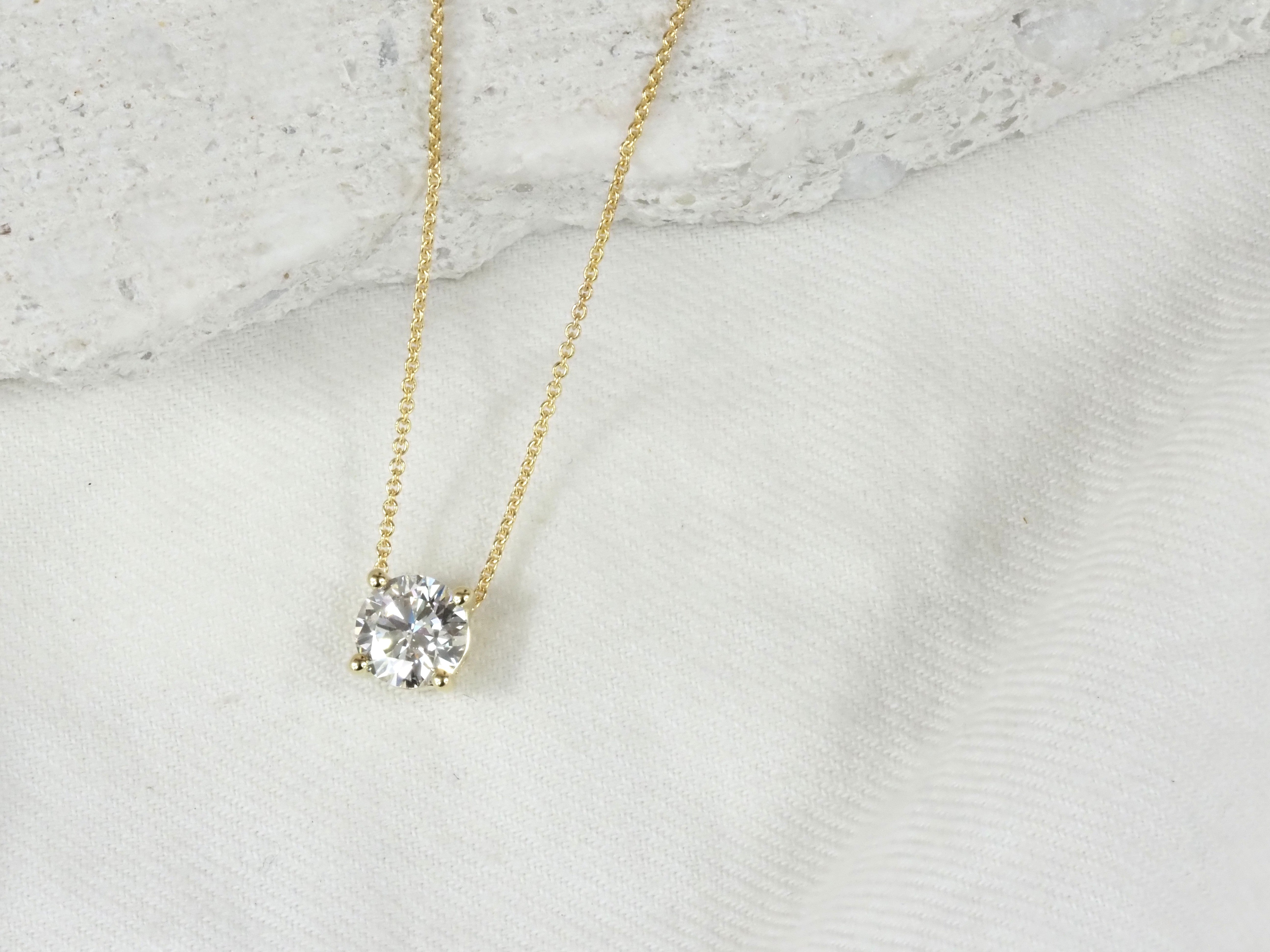 9ct Yellow Gold Round Cut Lab-Grown Diamond Pendant, 1ct Total