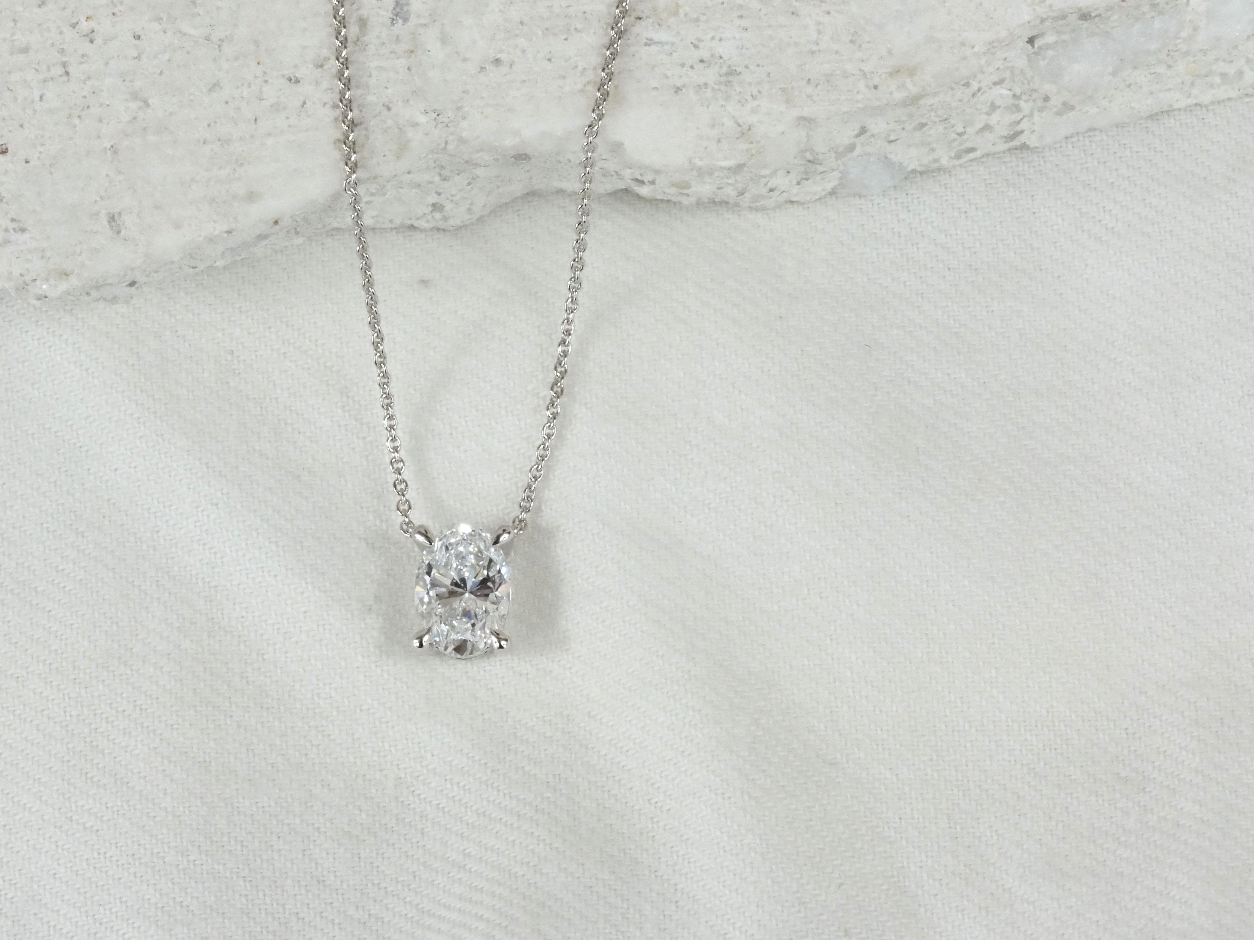 9ct White Gold Oval Cut Lab-Grown Diamond Pendant, 1.01ct Total