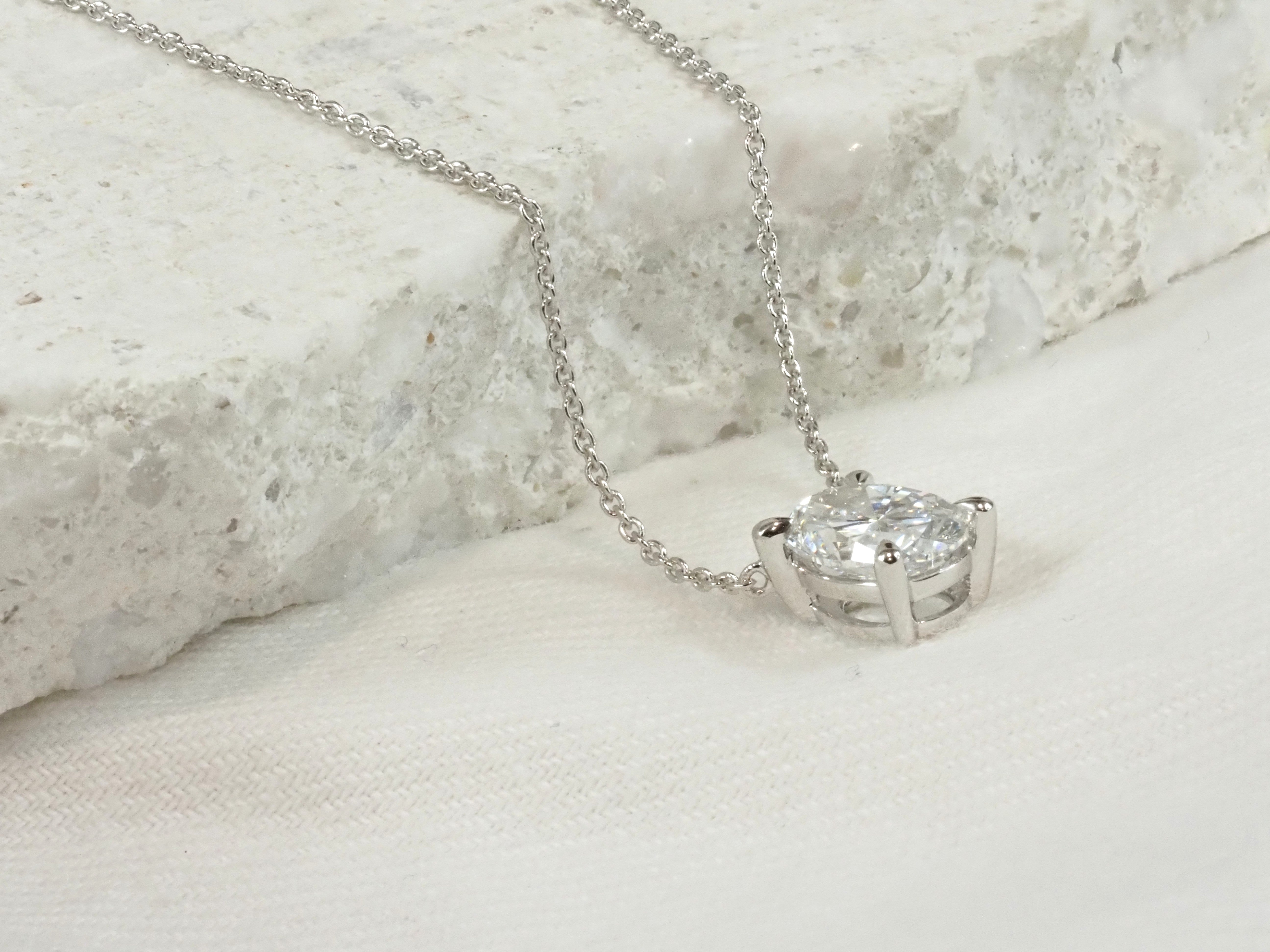 9ct White Gold Oval Cut Lab-Grown Diamond Pendant, 1.01ct Total