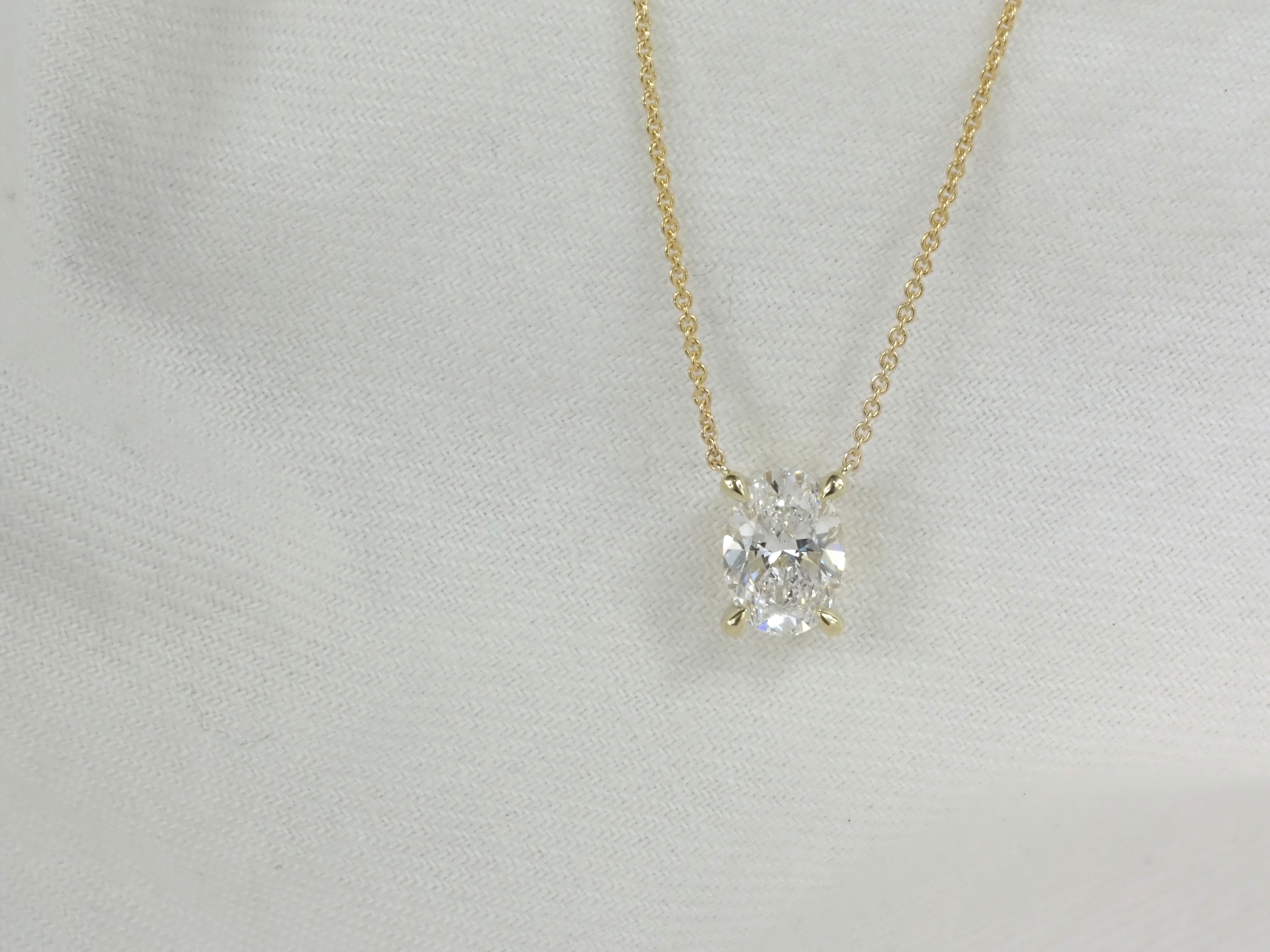 9ct Yellow Gold Oval Cut Lab-Grown Diamond Pendant, 1.01ct Total