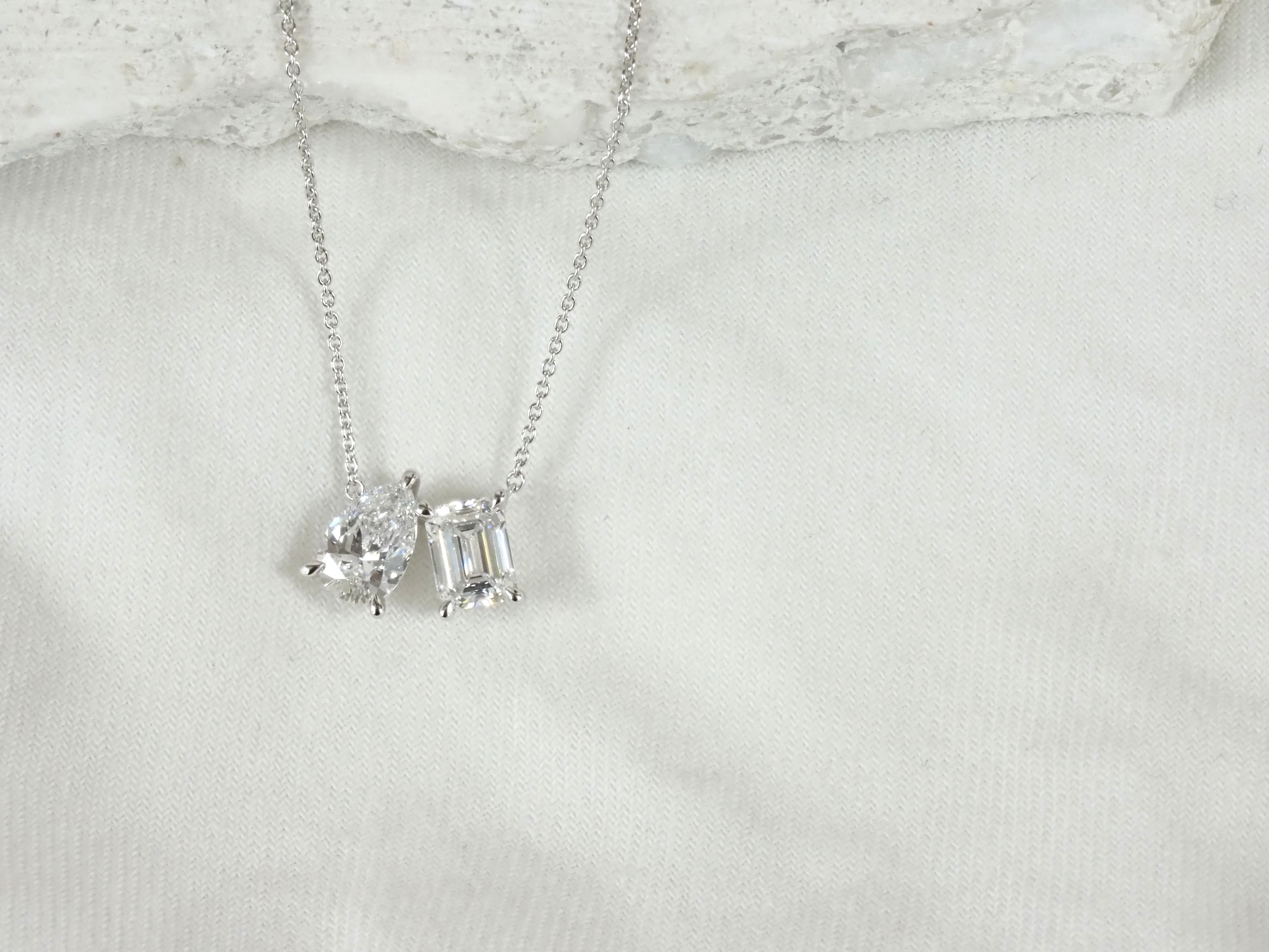 9ct White Gold Emerald and Pear Cut Lab-Grown Diamond Pendant, 1.57ct total