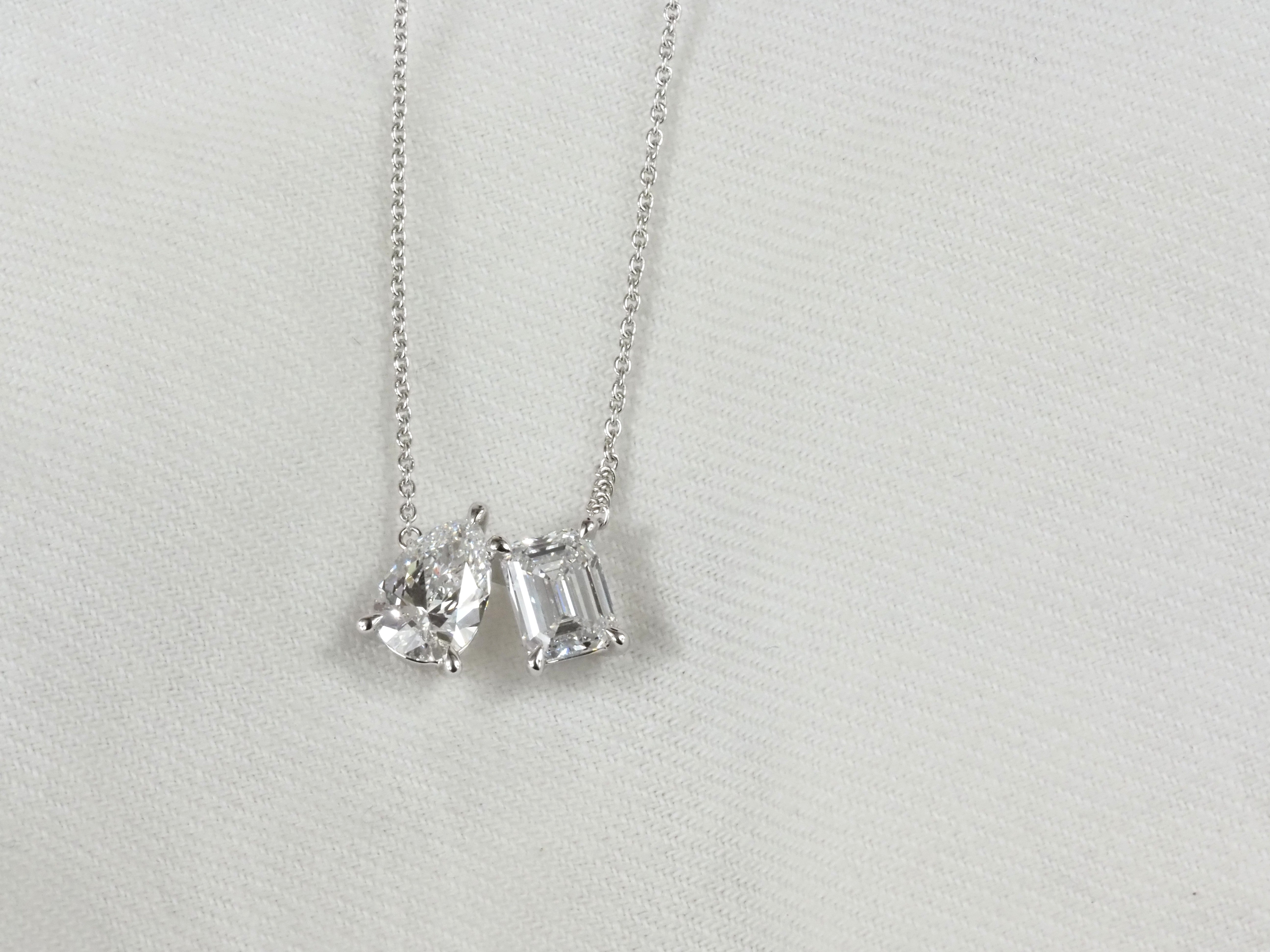 9ct White Gold Emerald and Pear Cut Lab-Grown Diamond Pendant, 1.57ct total