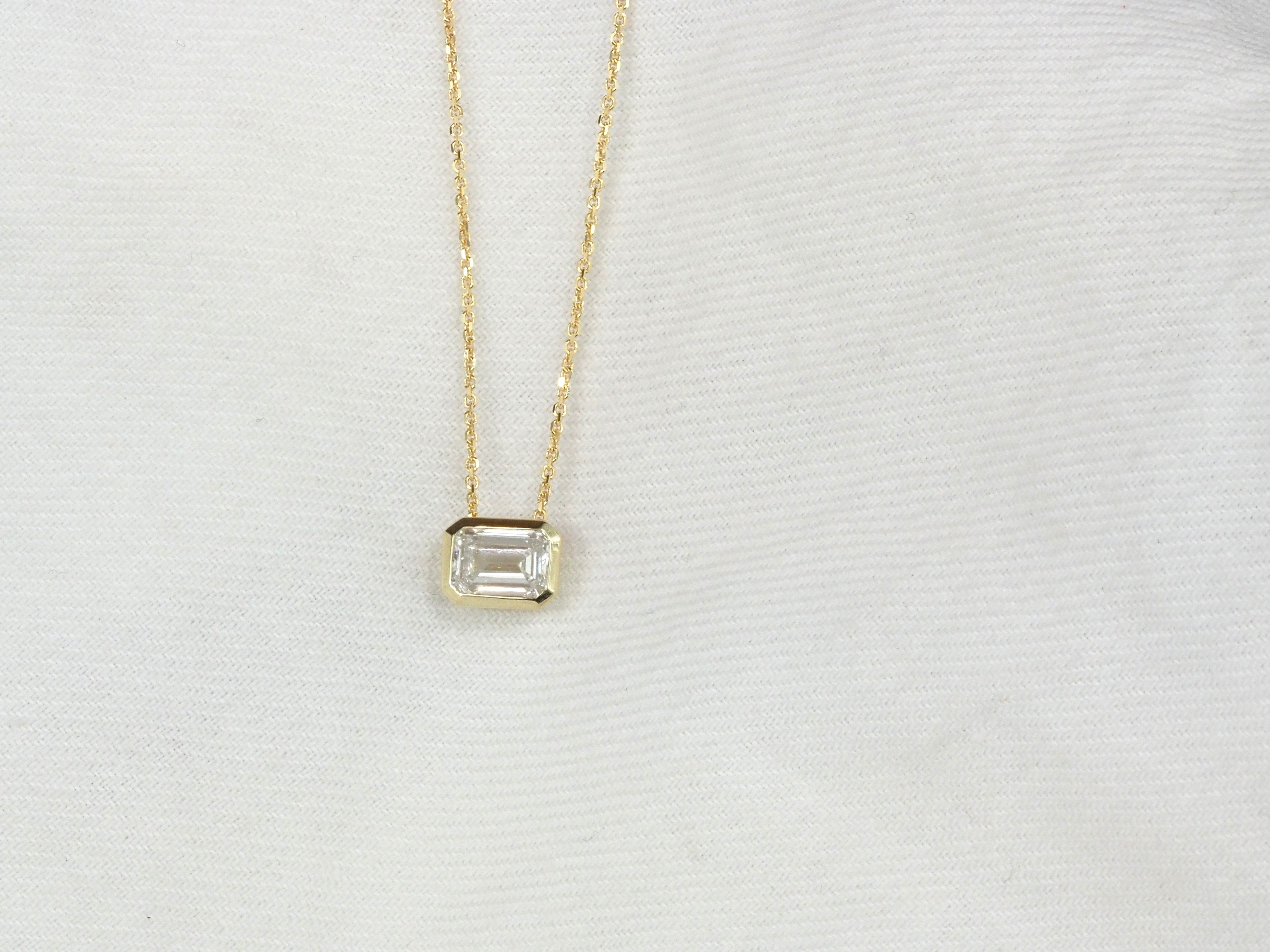 9ct Yellow Gold Emerald Cut Lab-Grown Diamond Slider Pendant, 0.72ct Total
