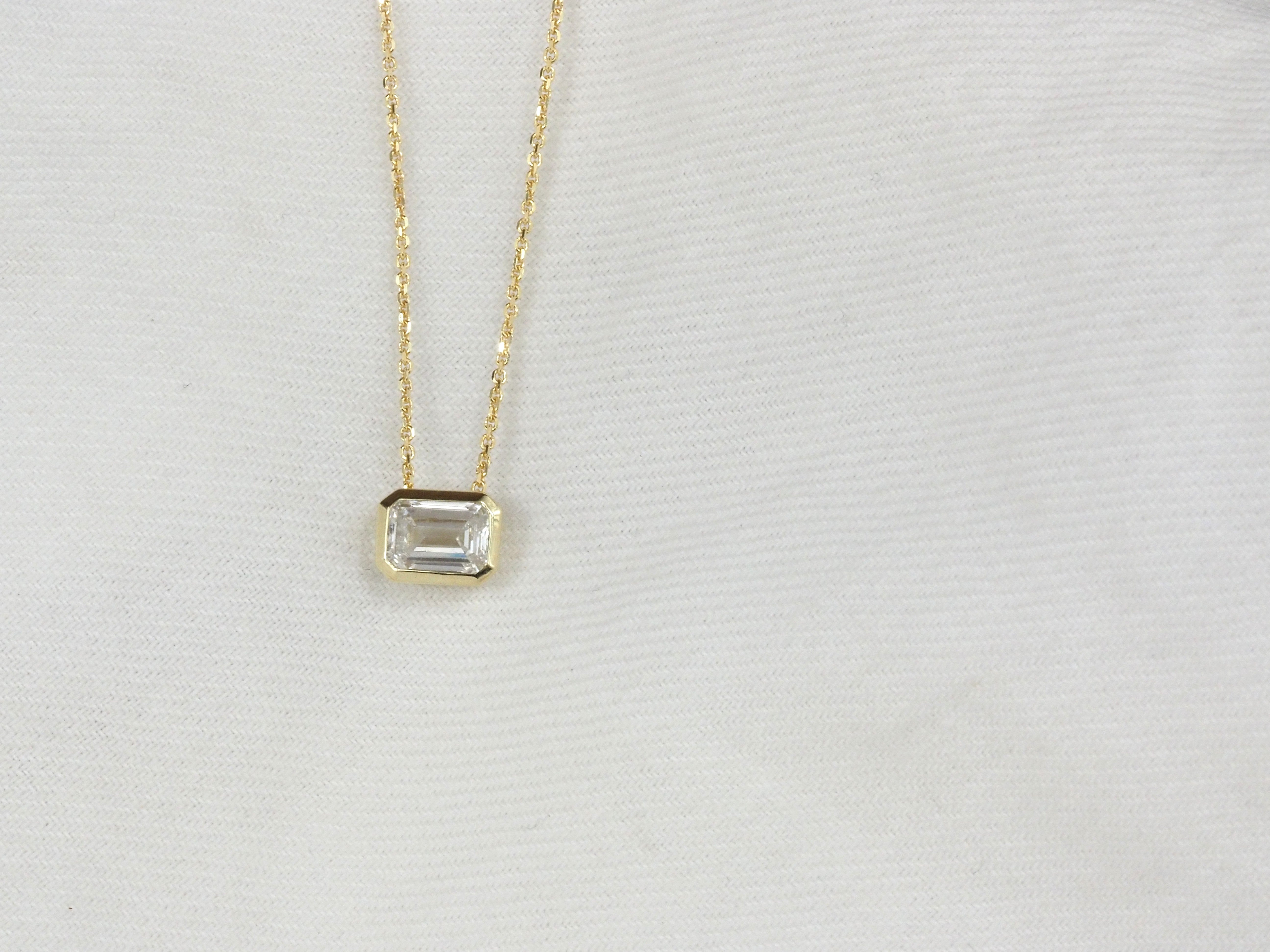 9ct Yellow Gold Emerald Cut Lab-Grown Diamond Slider Pendant, 0.72ct Total