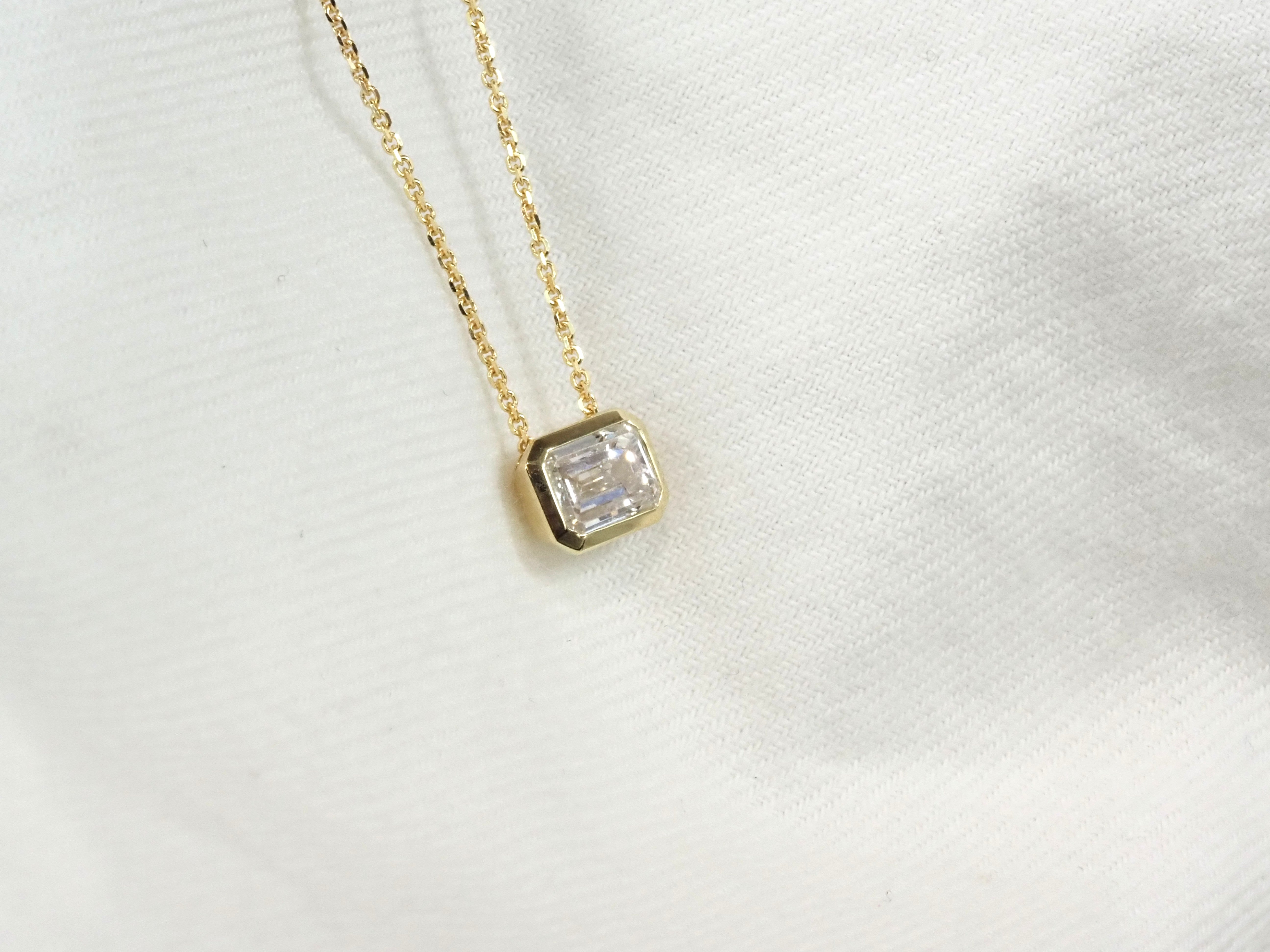 9ct Yellow Gold Emerald Cut Lab-Grown Diamond Slider Pendant, 0.72ct Total