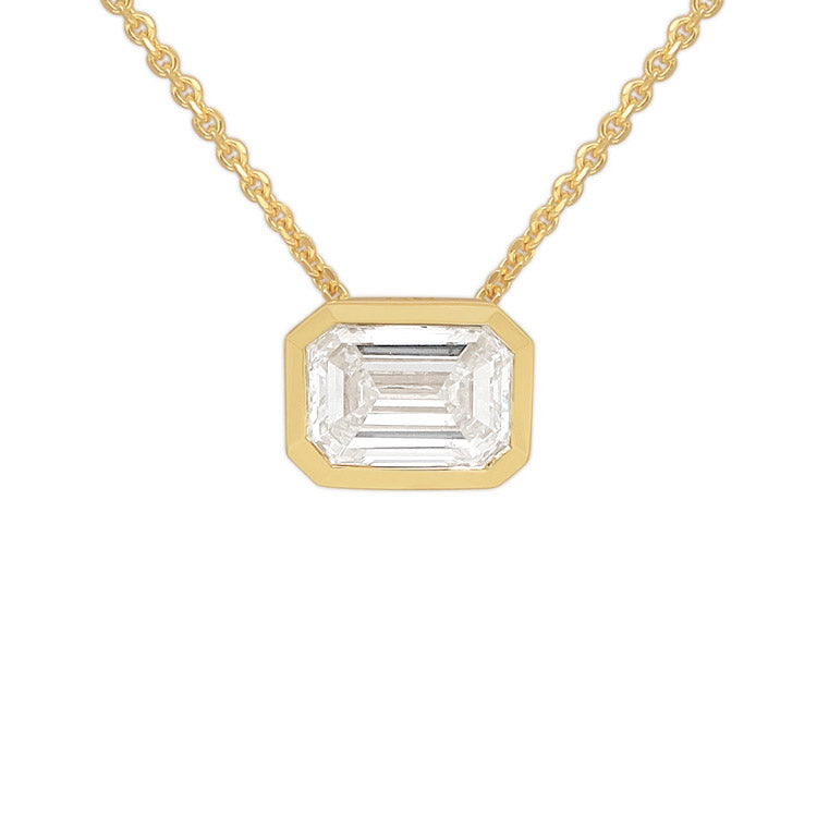 9ct Yellow Gold Emerald Cut Lab-Grown Diamond Slider Pendant, 0.72ct Total
