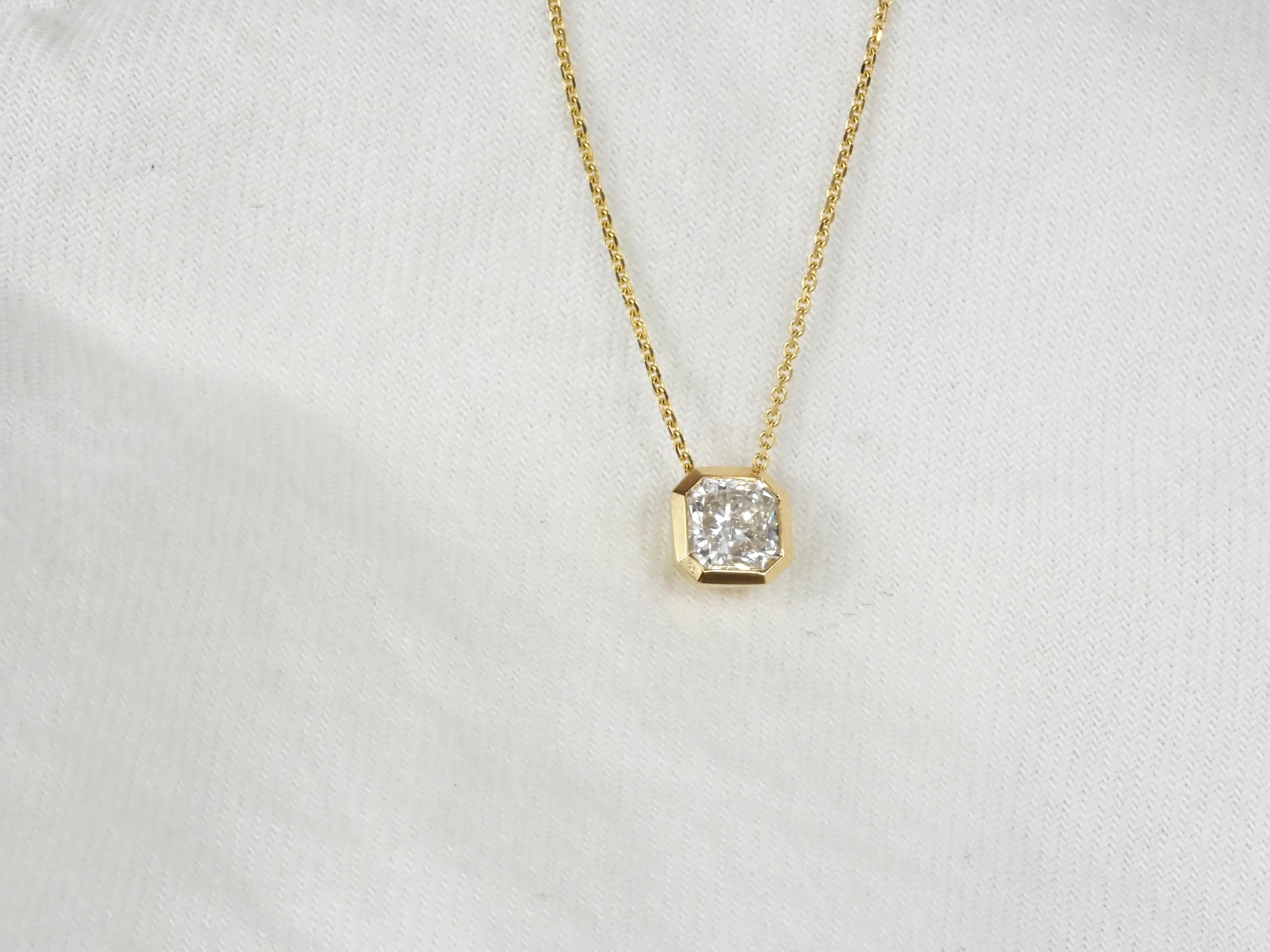 9ct Yellow Gold Radiant Cut Lab-Grown Diamond Slider Pendant, 0.71ct Total