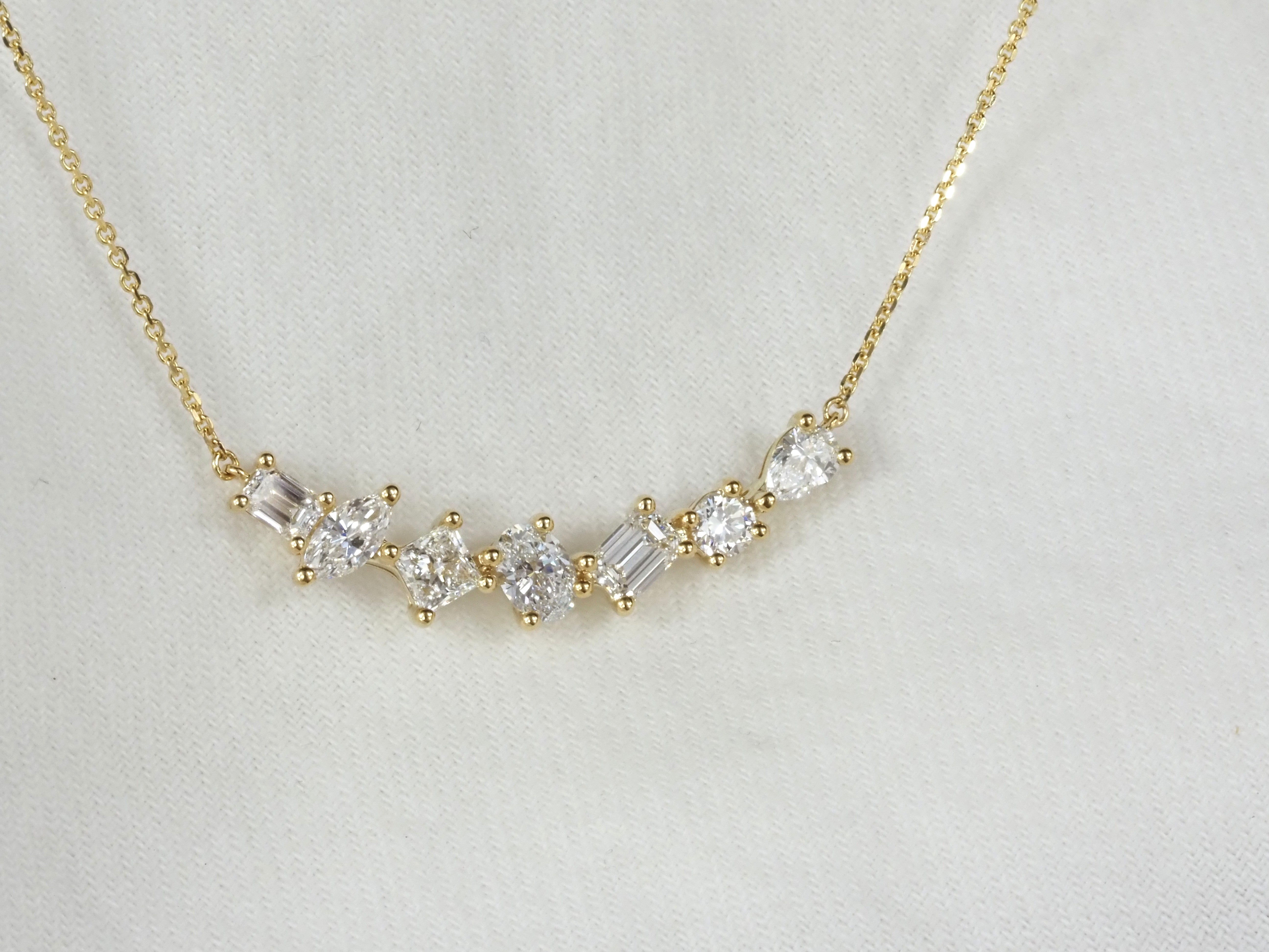 18 Carat Yellow Gold 'Cascade' Lab-grown Diamond Necklet, 1.00 carats total.