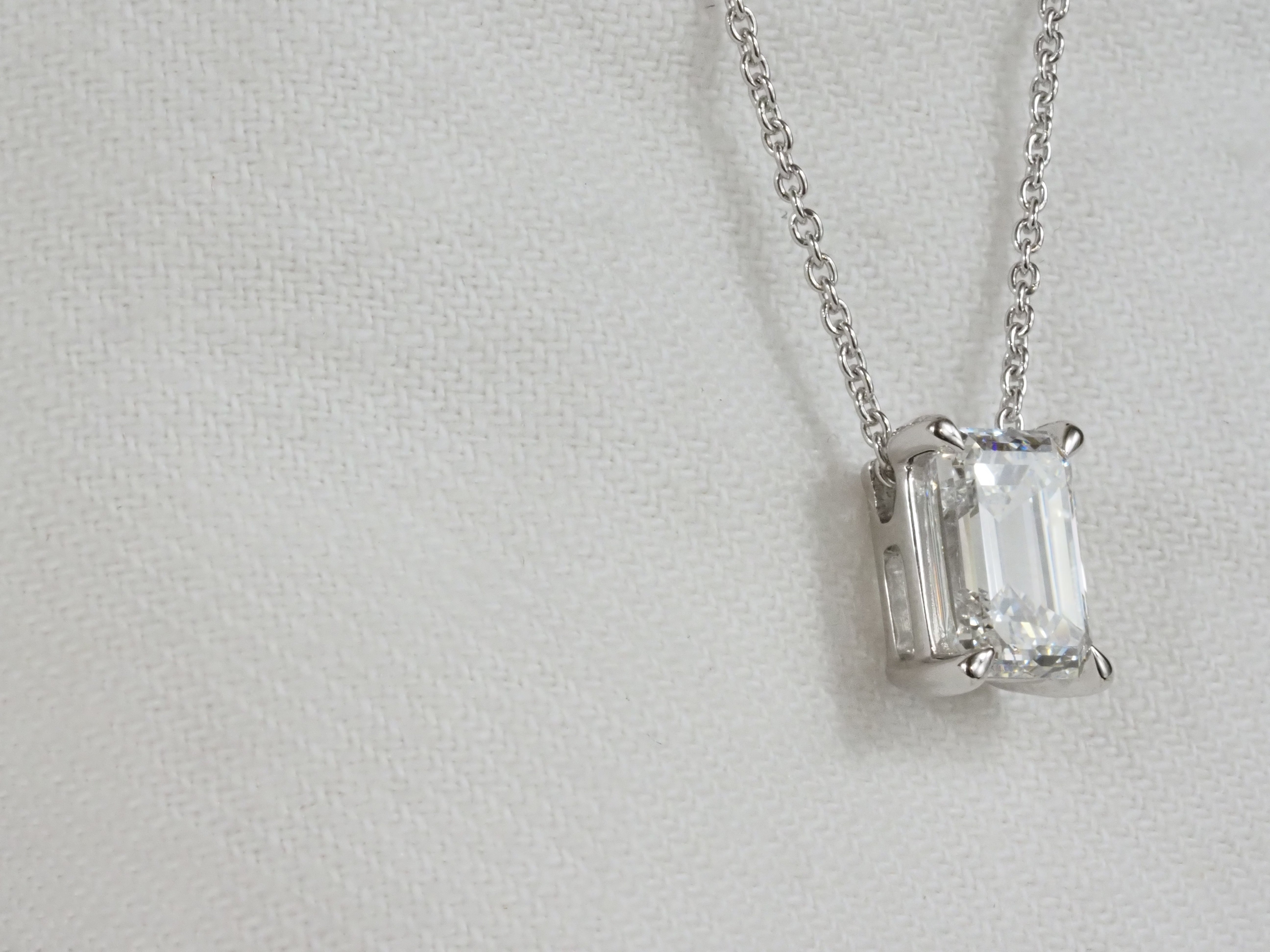 9ct White Gold Emerald Cut Lab-Grown Diamond Pendant, 1.03ct
