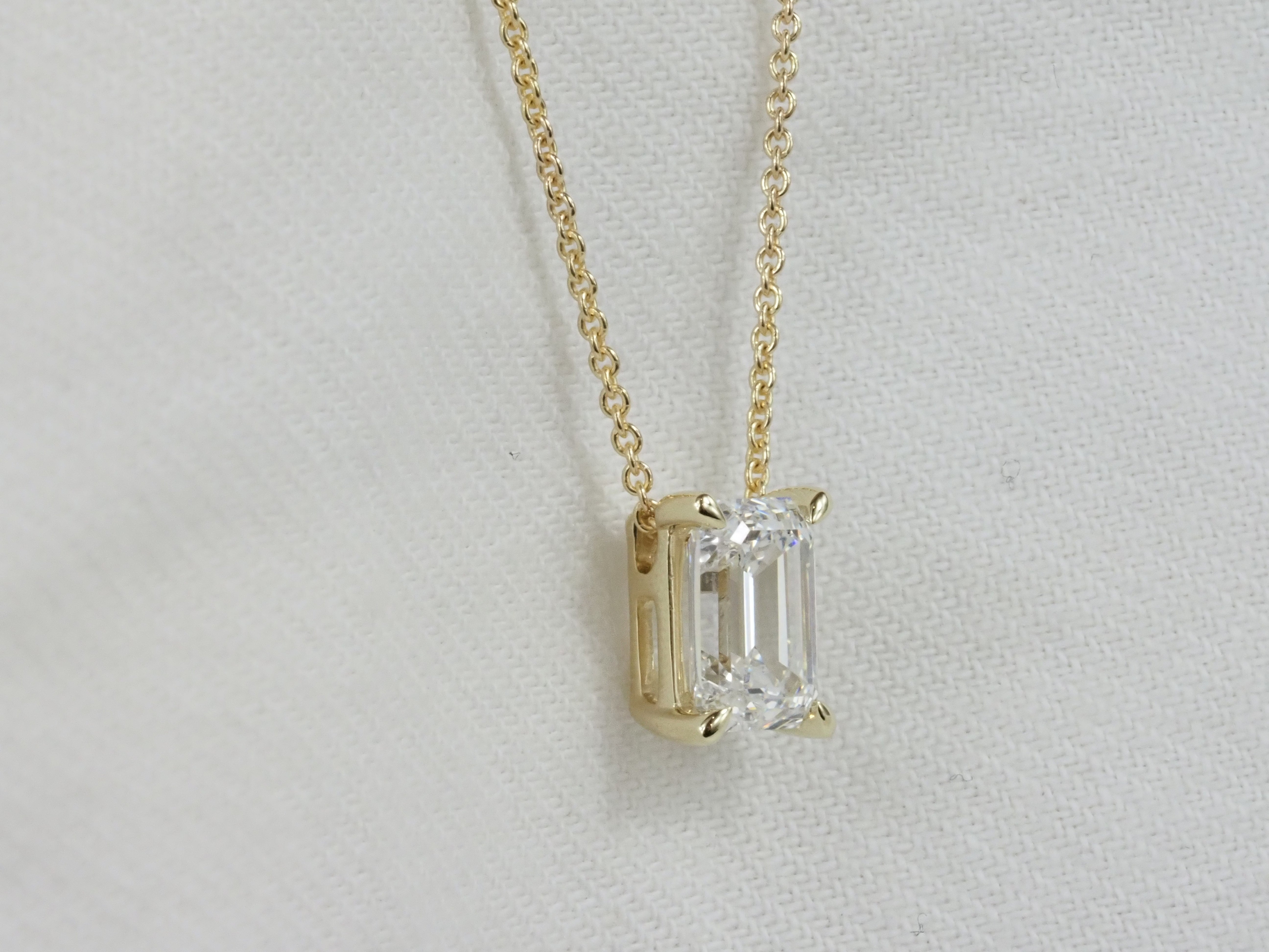 9ct Yellow Gold Emerald Cut Lab-Grown Diamond Pendant, 1.03ct