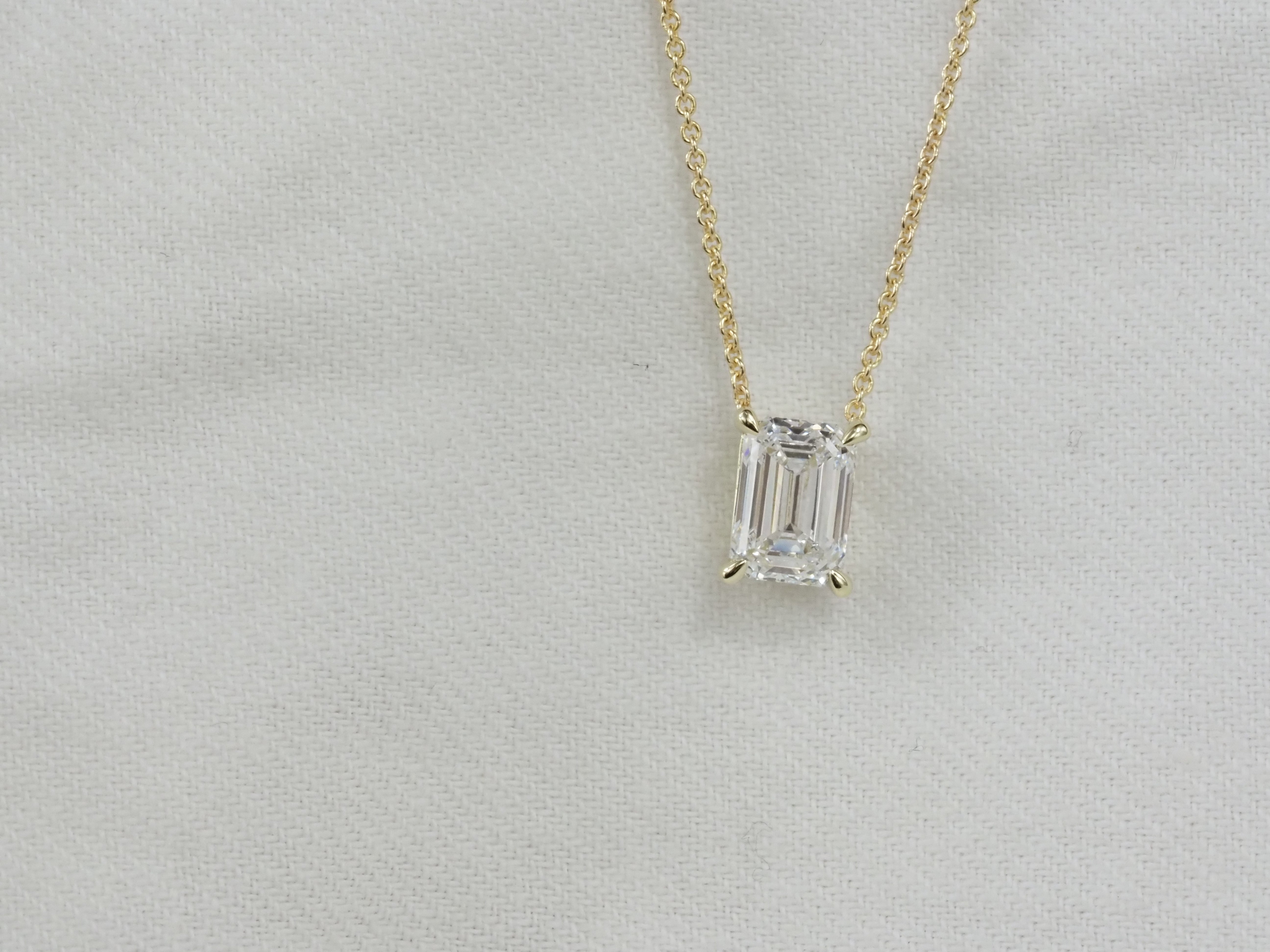9ct Yellow Gold Emerald Cut Lab-Grown Diamond Pendant, 1.03ct