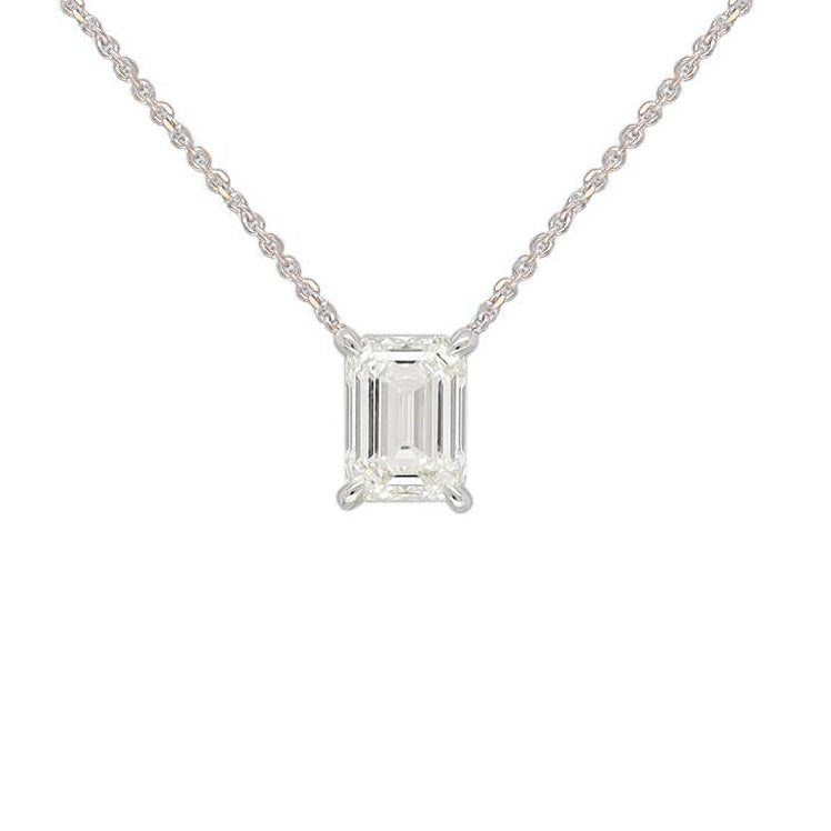 9ct White Gold Emerald Cut Lab-Grown Diamond Pendant, 1.03ct