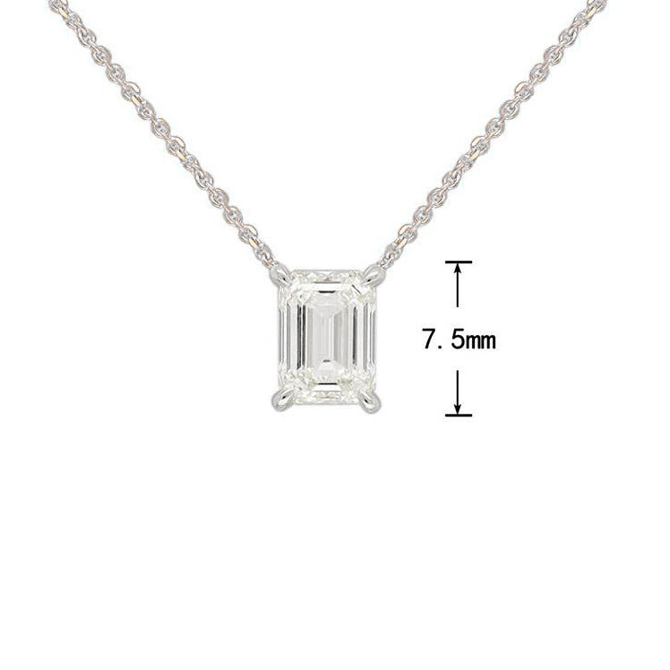 9ct White Gold Emerald Cut Lab-Grown Diamond Pendant, 1.03ct