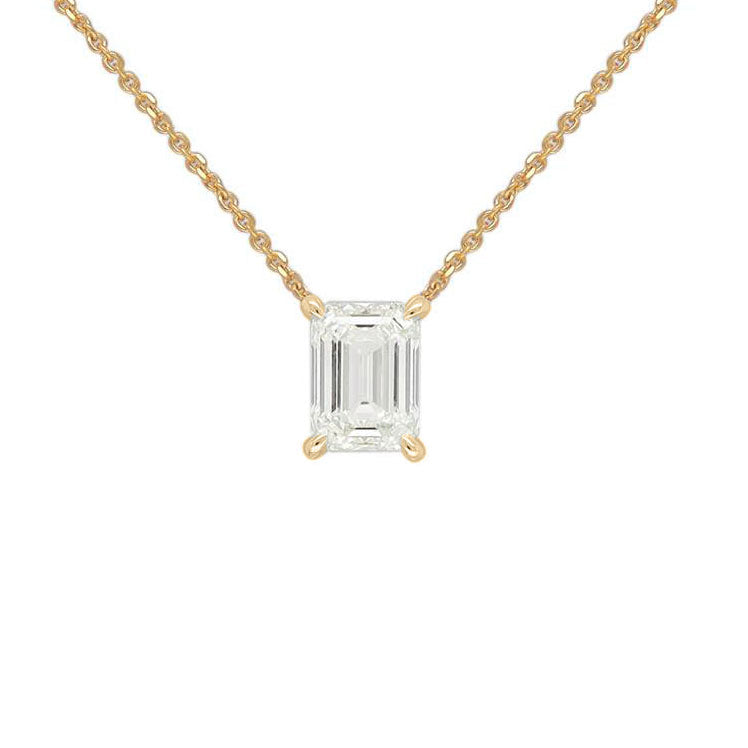 9ct Yellow Gold Emerald Cut Lab-Grown Diamond Pendant, 1.03ct