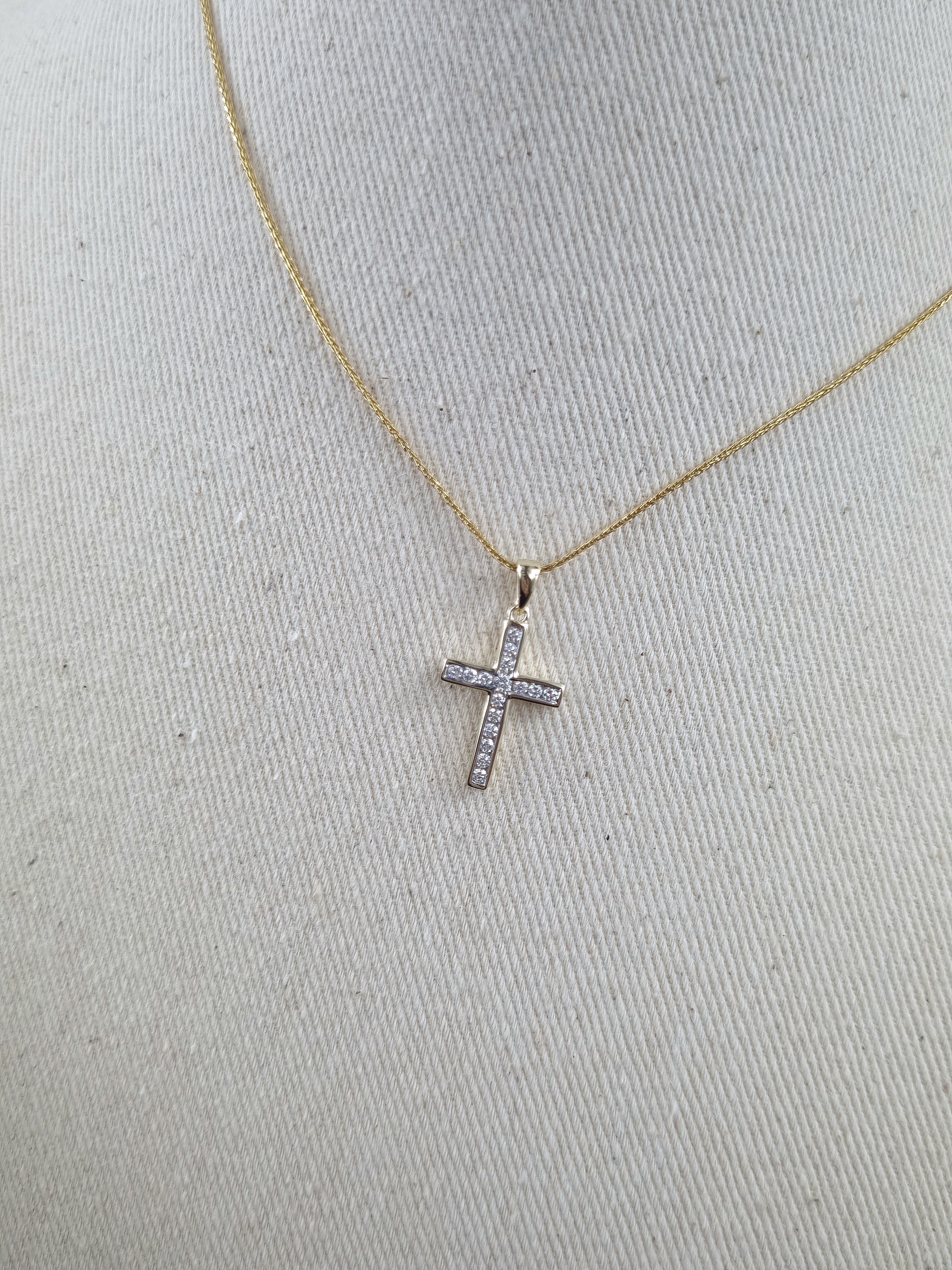 9ct Yellow and White Gold 0.15ct Diamond Cross Pendant