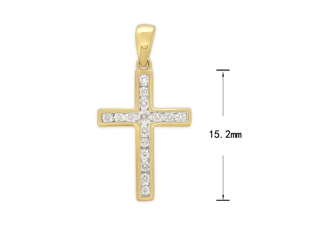 9ct Yellow and White Gold 0.15ct Diamond Cross Pendant