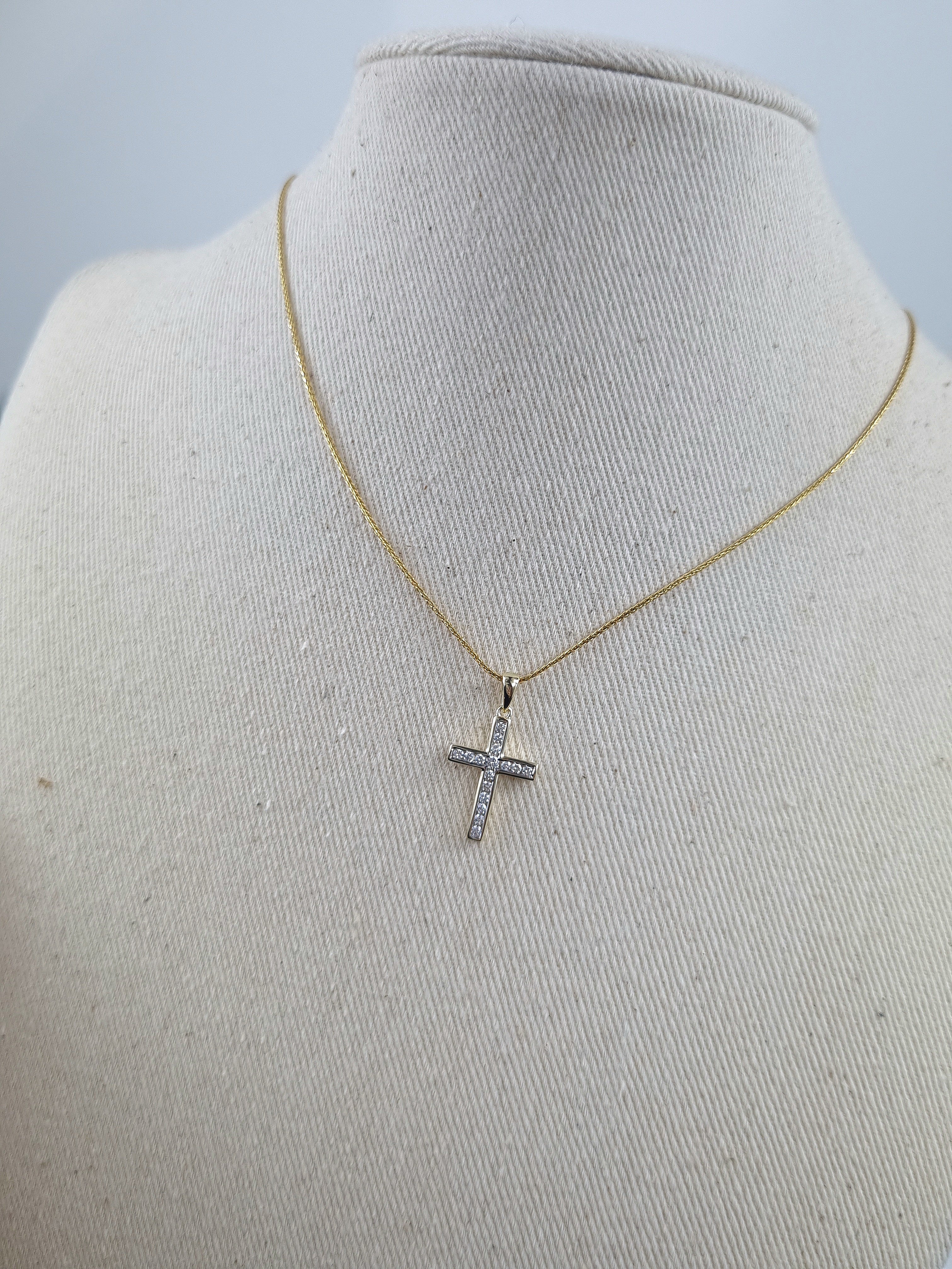 9ct Yellow and White Gold 0.15ct Diamond Cross Pendant