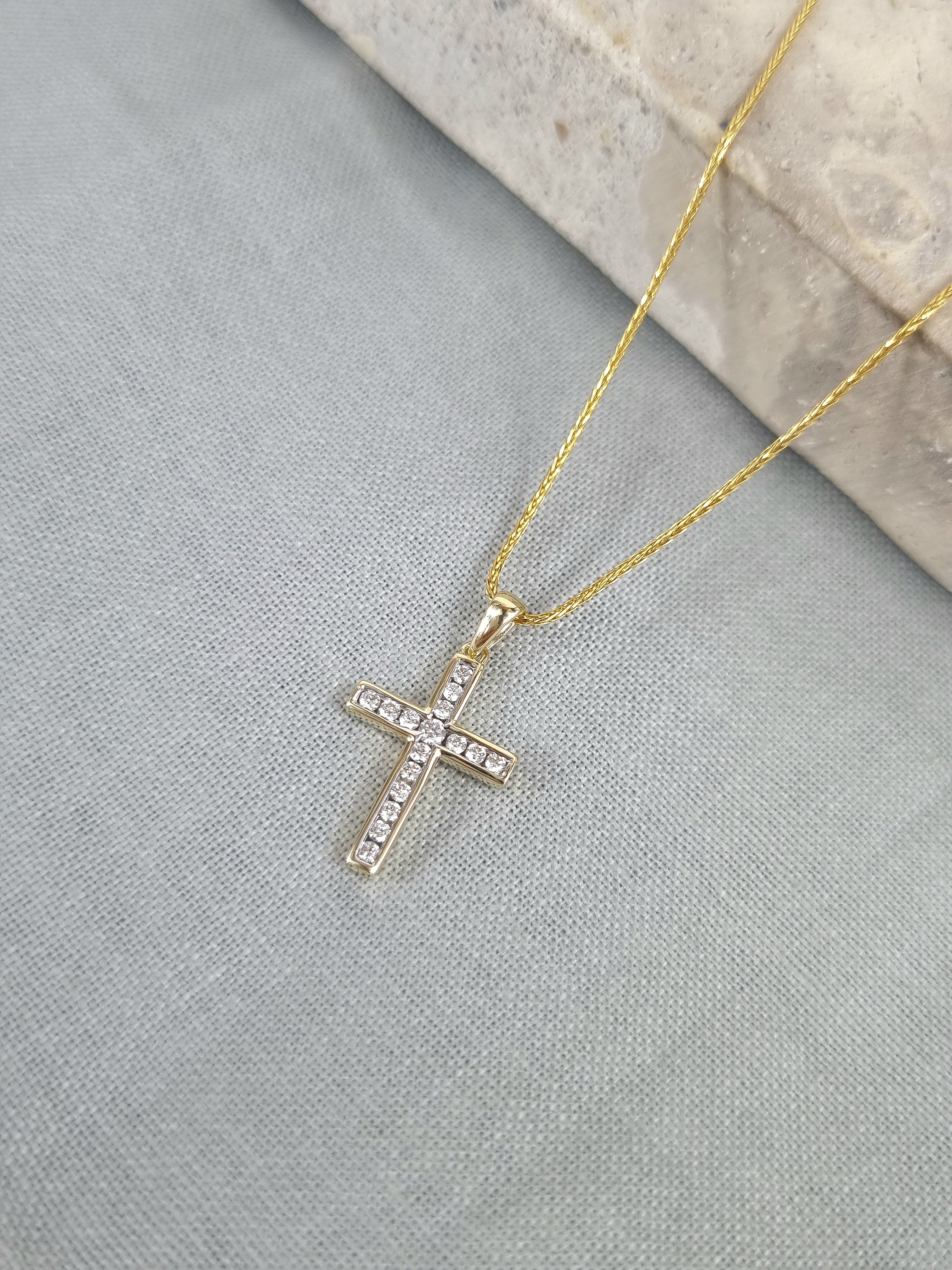 9ct Yellow and White Gold 0.15ct Diamond Cross Pendant
