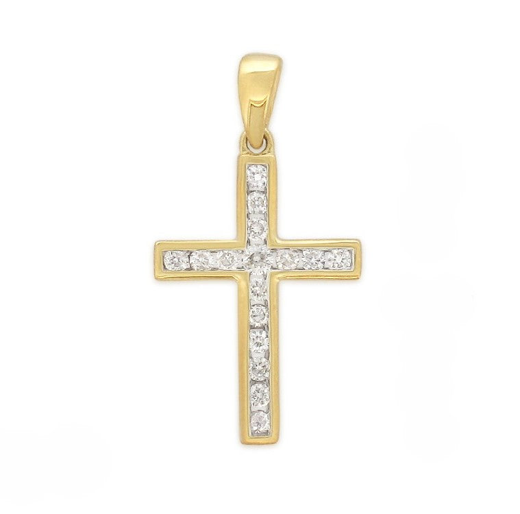 9ct Yellow and White Gold 0.15ct Diamond Cross Pendant