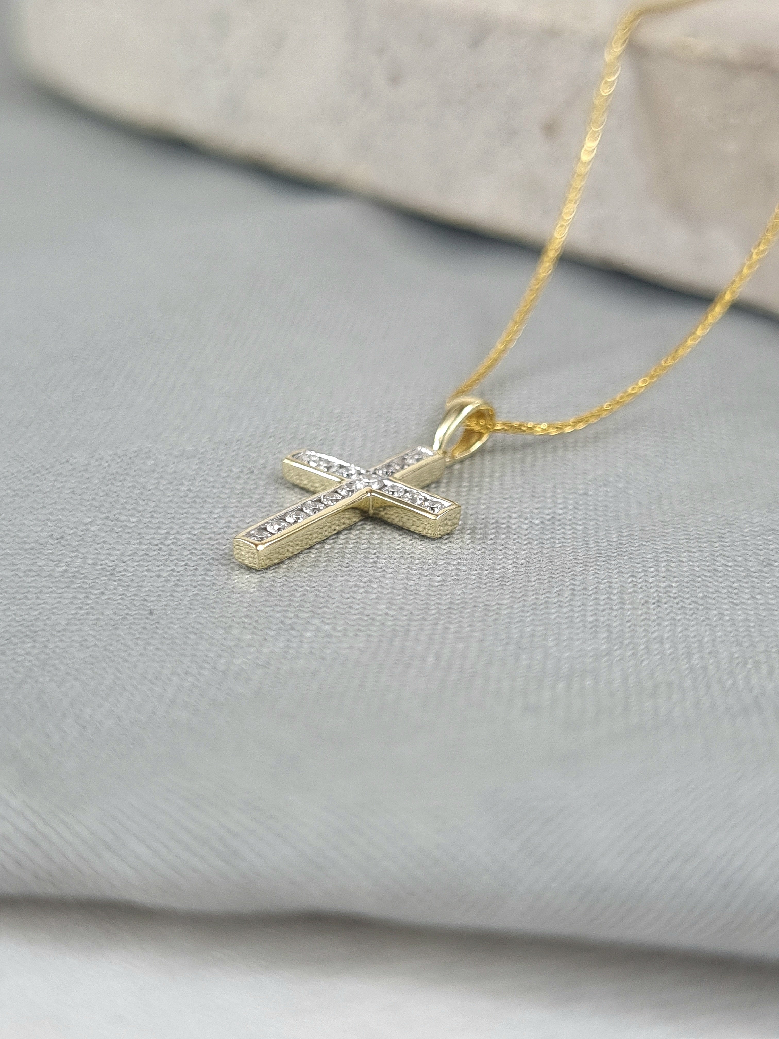 9ct Yellow and White Gold 0.15ct Diamond Cross Pendant