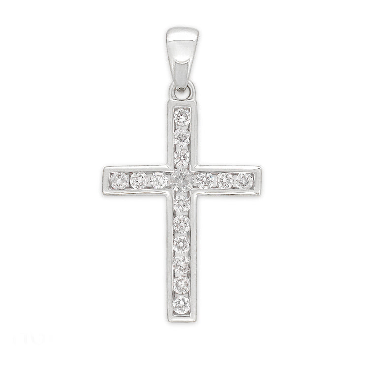 9ct White Gold Round Diamond Cross Pendant, 0.25ct