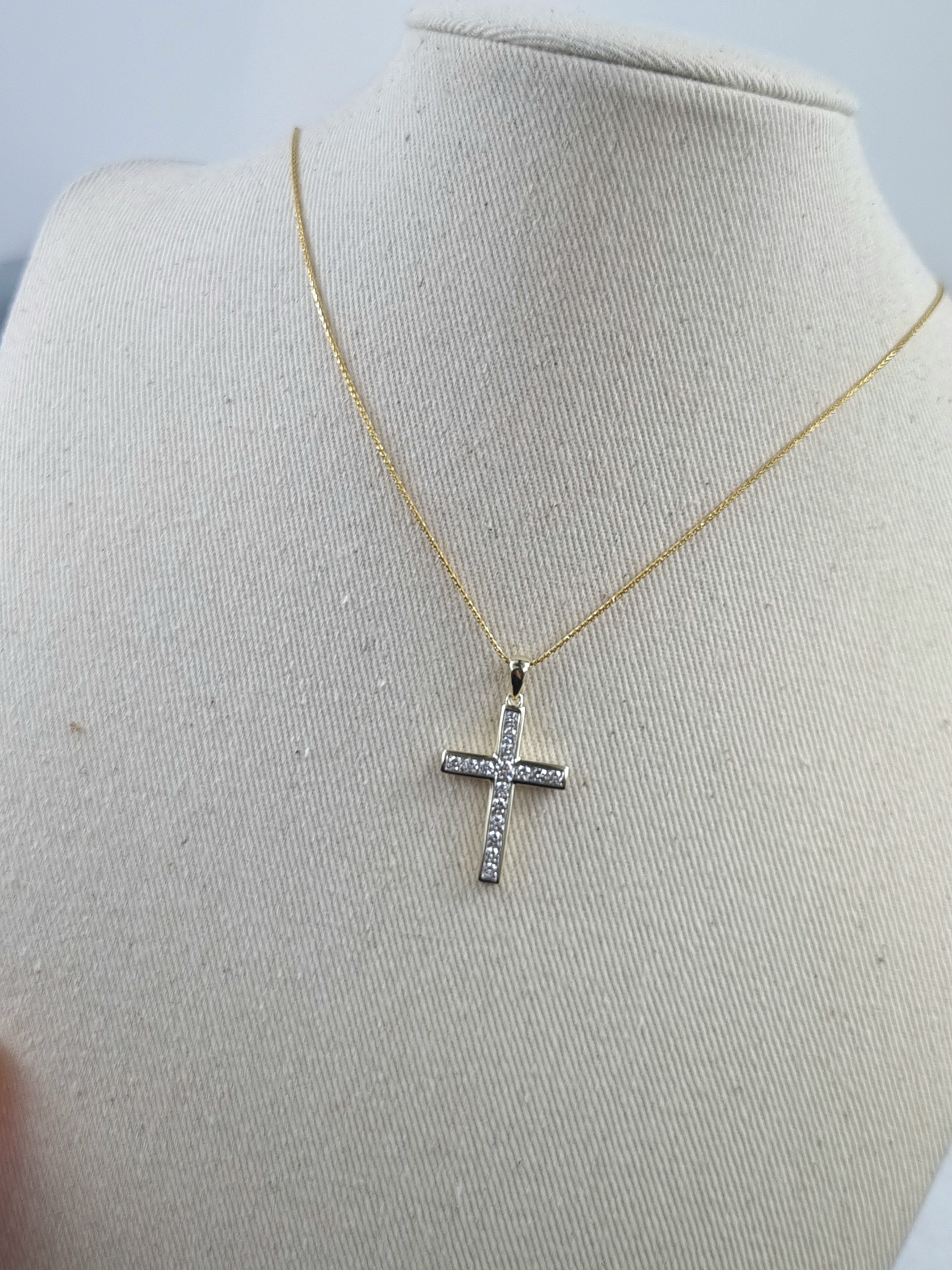 9ct Yellow and White Gold 0.51ct Diamond Cross Pendant