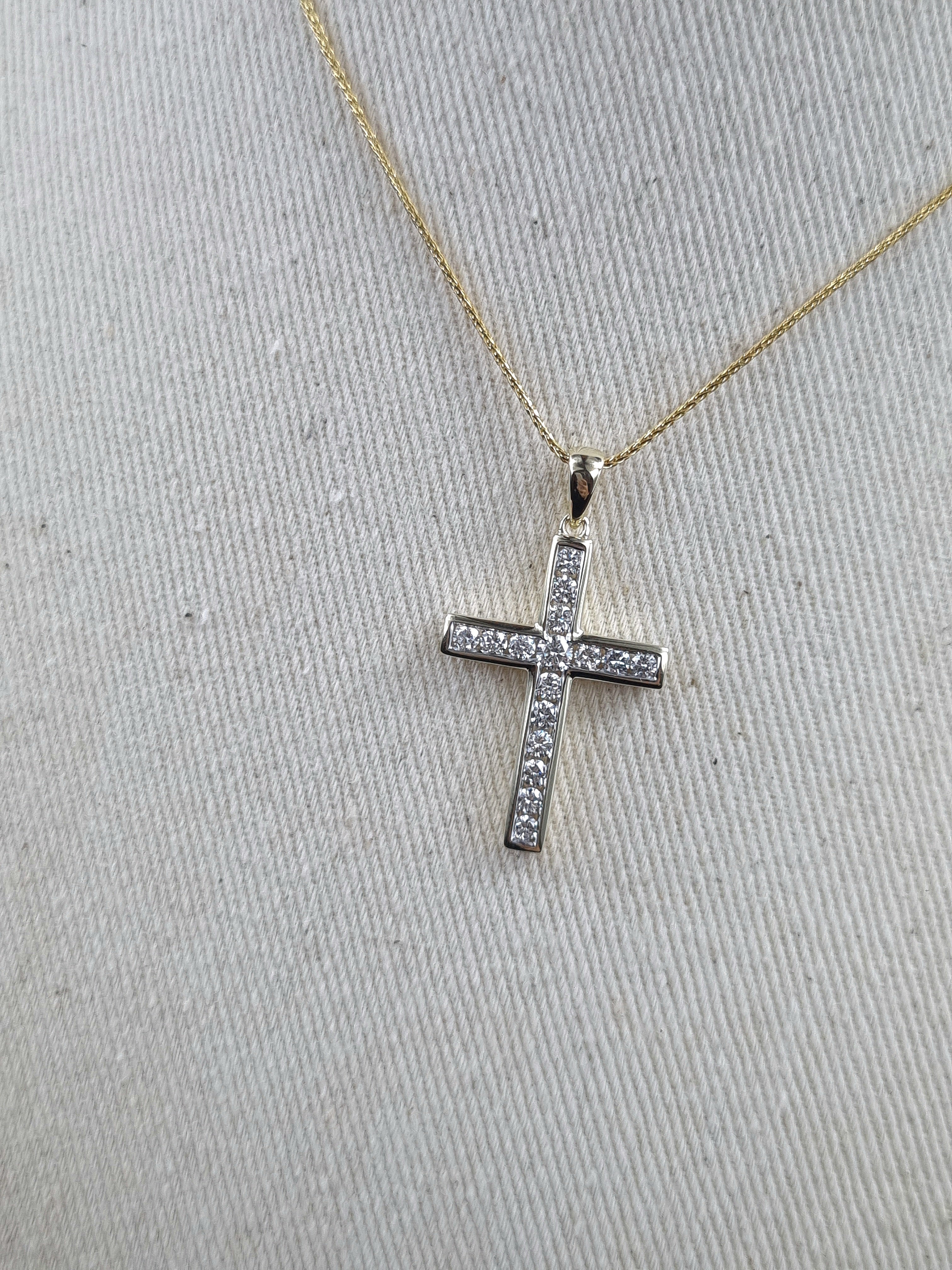 9ct Yellow and White Gold 0.51ct Diamond Cross Pendant