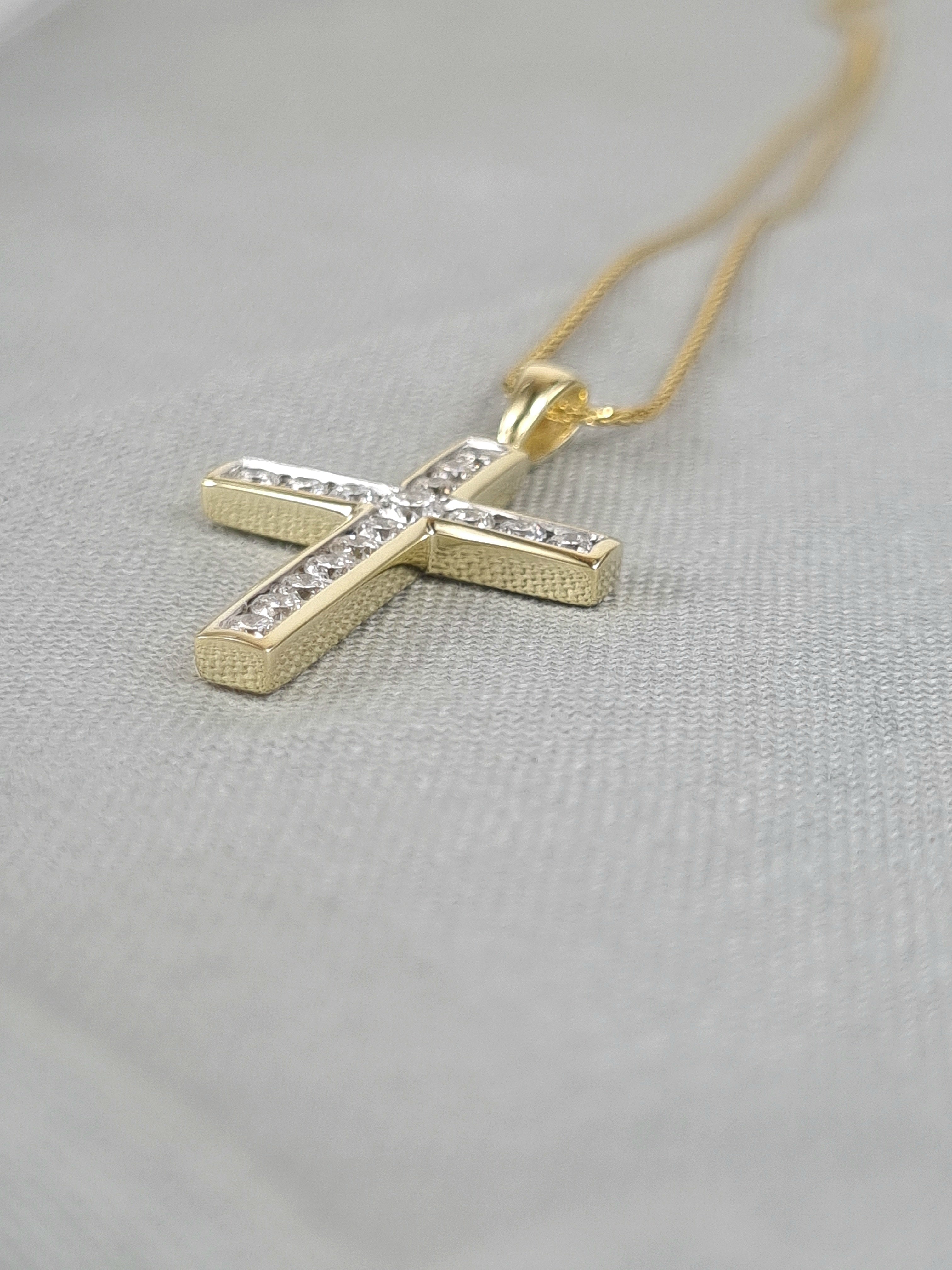 9ct Yellow and White Gold 0.51ct Diamond Cross Pendant