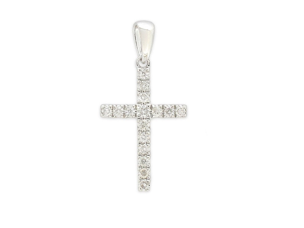 9ct White Gold Claw set Diamond cross, 0.15ct total