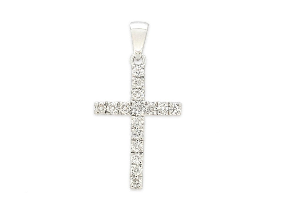 9ct White Gold Diamond claw set cross, 0.25ct total