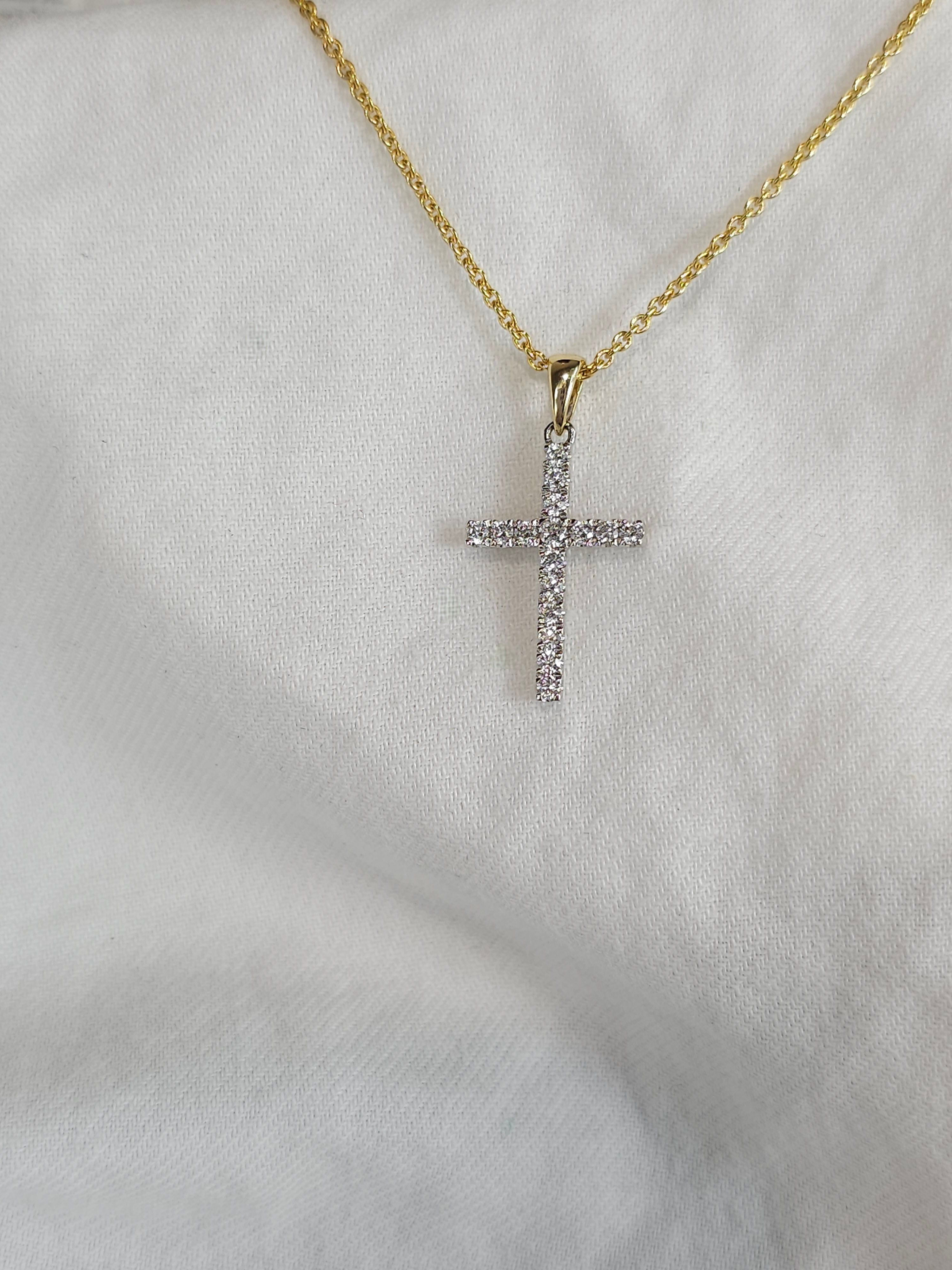 9ct Yellow and White Gold Diamond Cross Pendant, 0.26ct