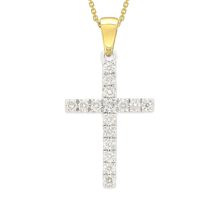 9ct Yellow and White Gold Diamond Cross Pendant, 0.26ct
