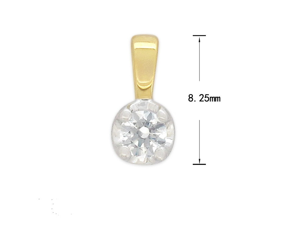 9ct Yellow and White gold Round Diamond pendant, 0.10ct total