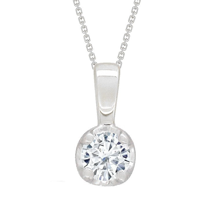 9ct White Gold Round Diamond Pendant, 0.11ct
