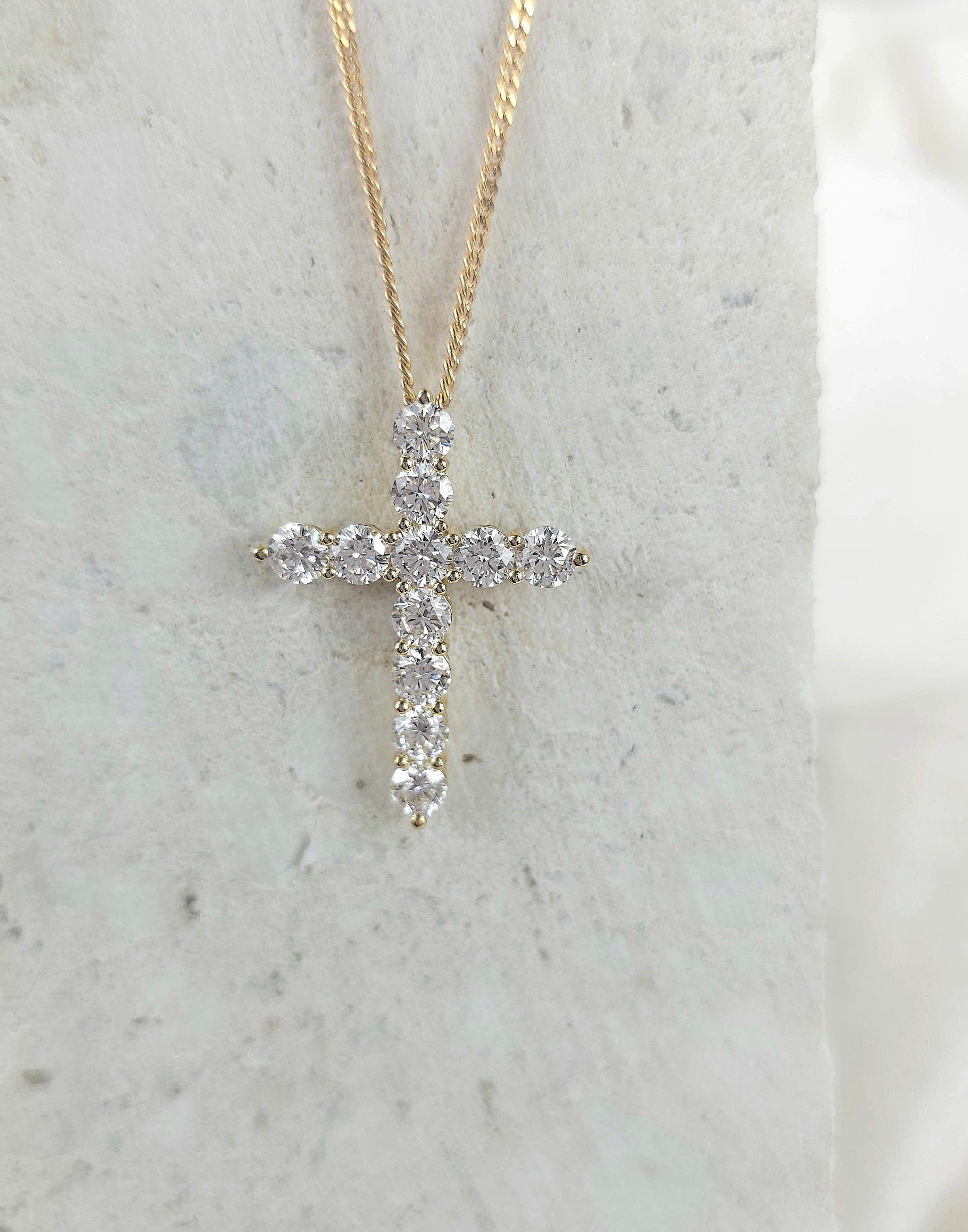 9ct Yellow and White Gold Lab-Grown Diamond cross, 2.50ct total