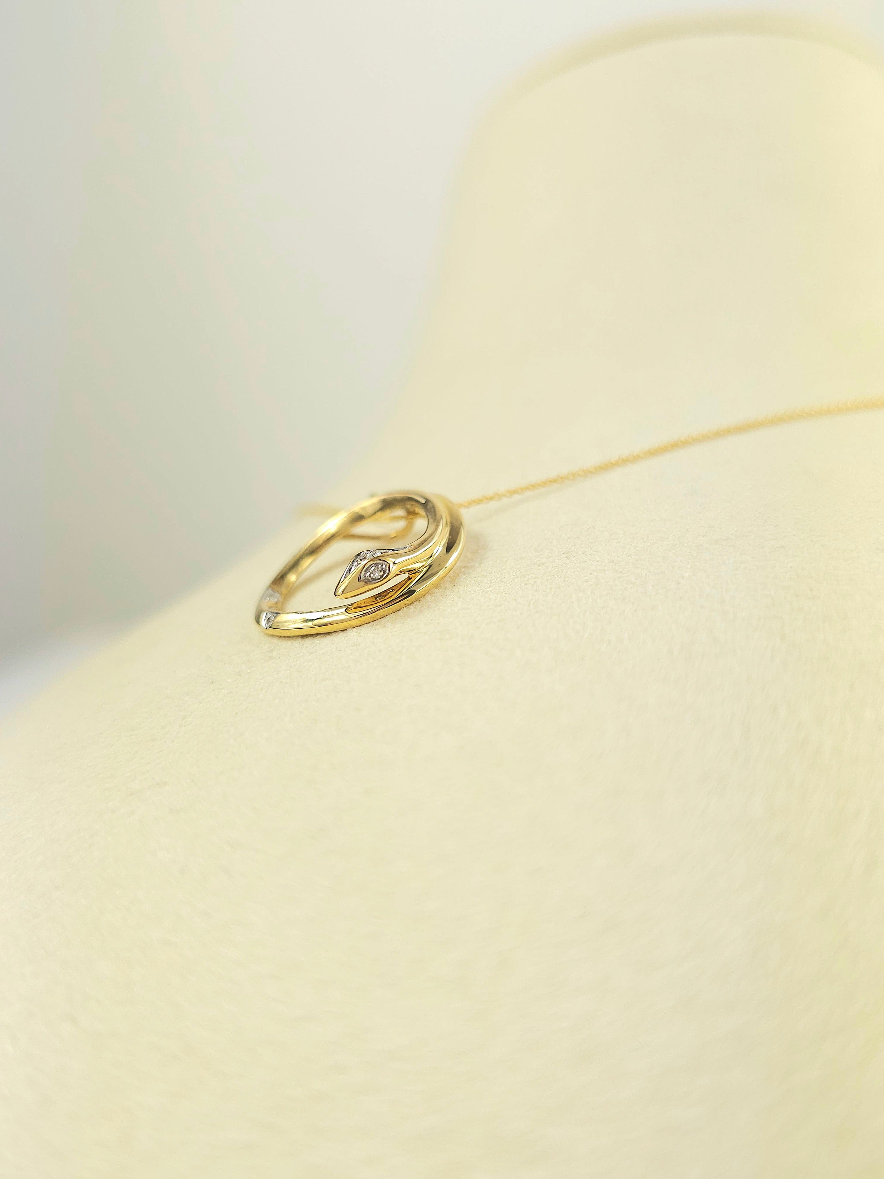 9ct Yellow and White Gold Diamond set circle snake pendant
